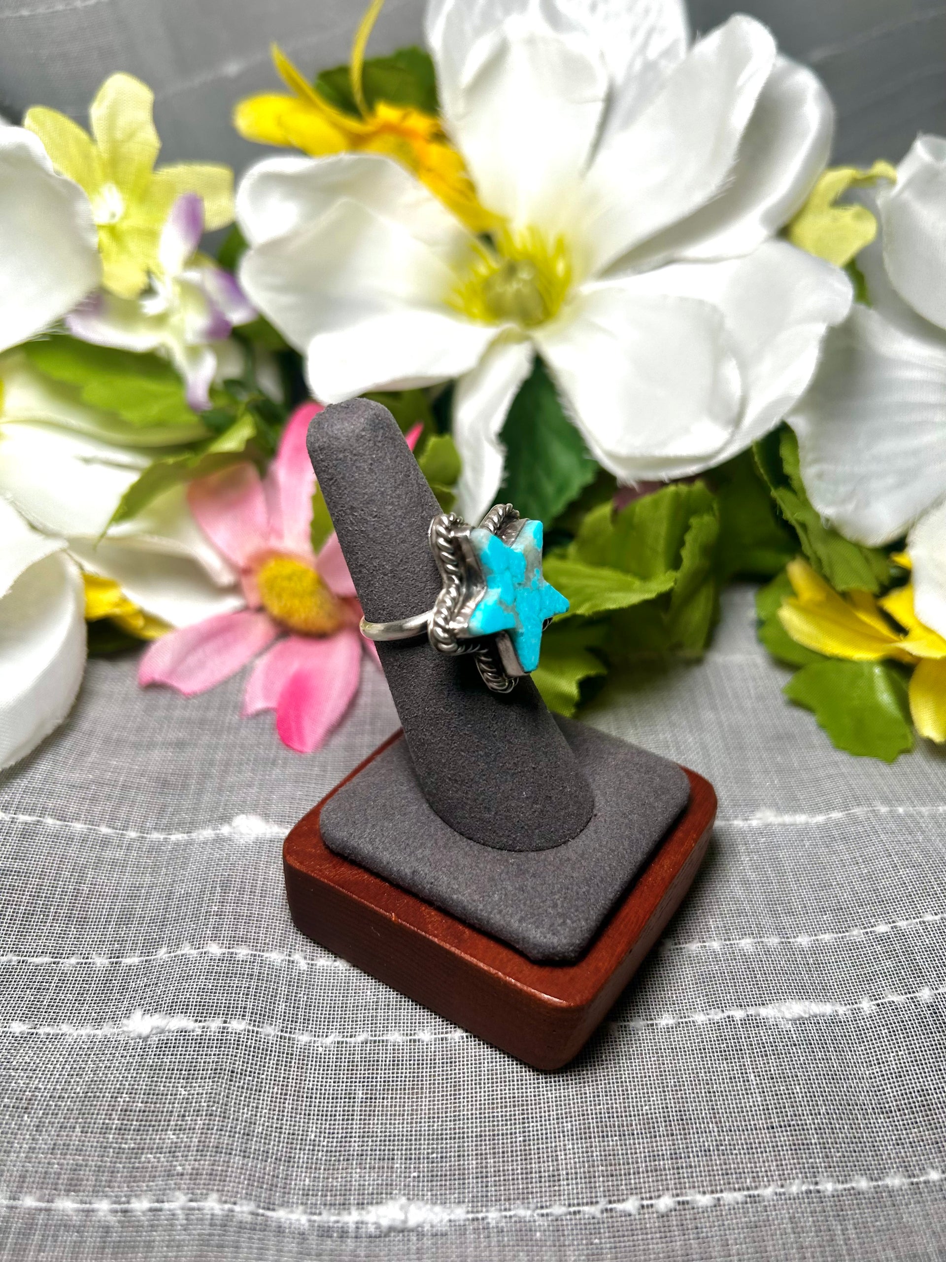 Larson Chee Kingman Turquoise & Sterling Silver Adjustable Ring