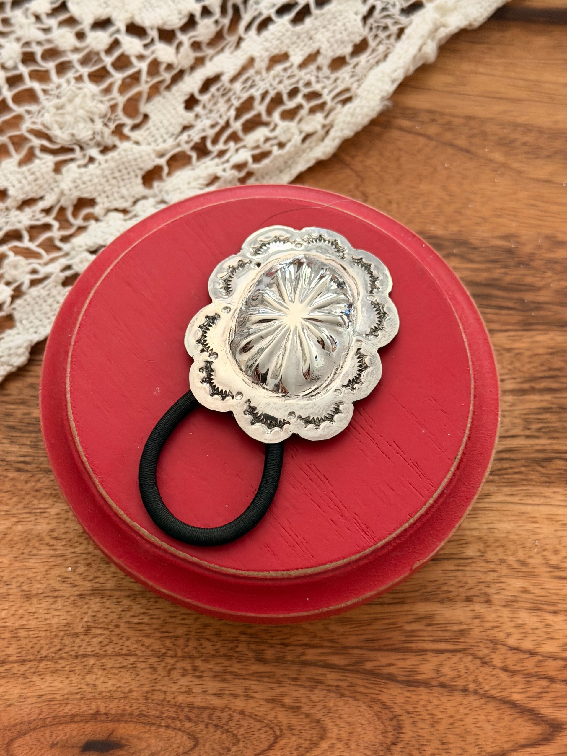 Navajo Made Sterling Silver Concho Ponytail Holder