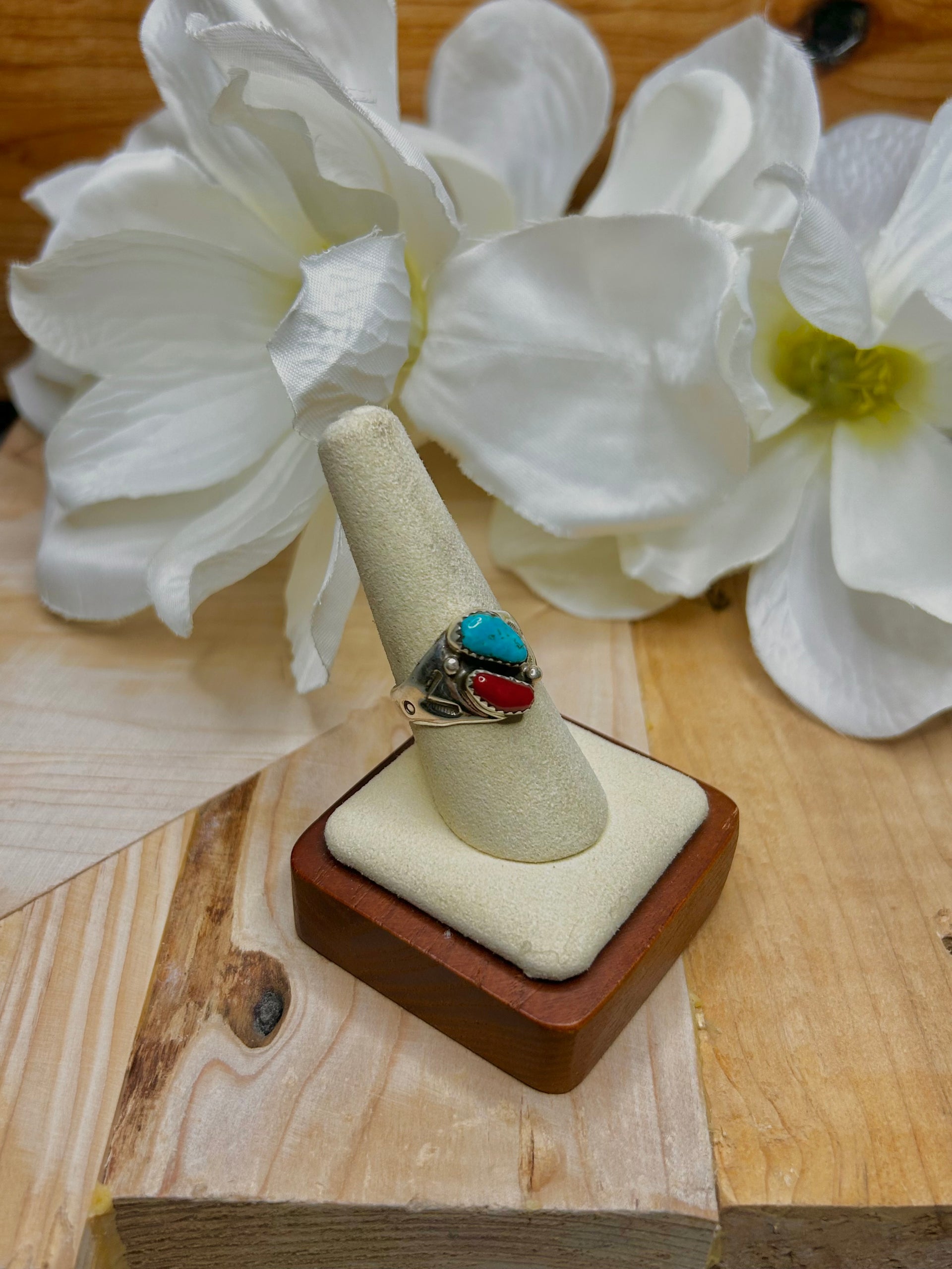 Navajo Made Multi Stone & Sterling Silver Cluster Ring Size 8.5