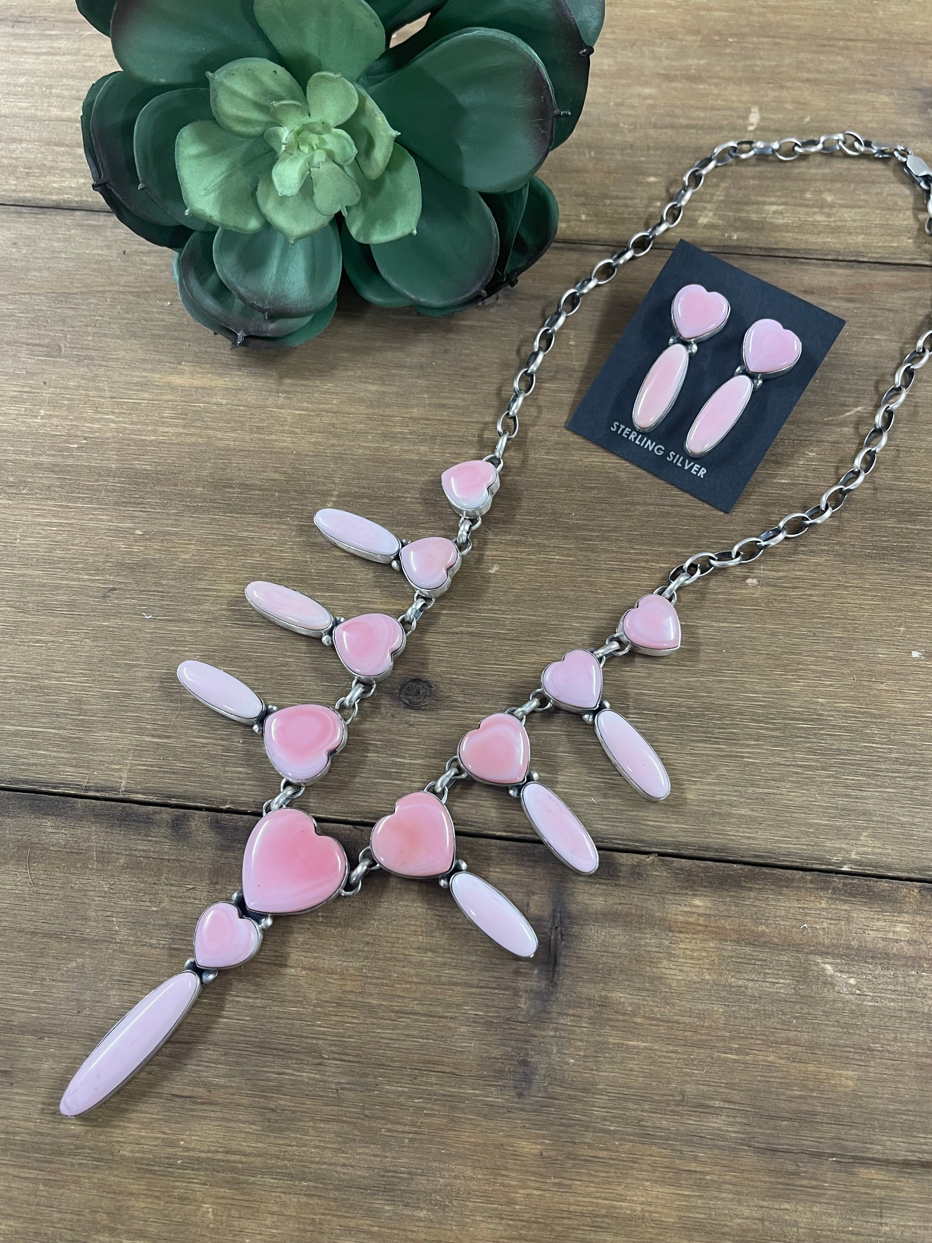 Larry Kaye Pink Conch and Sterling Silver Necklace Set