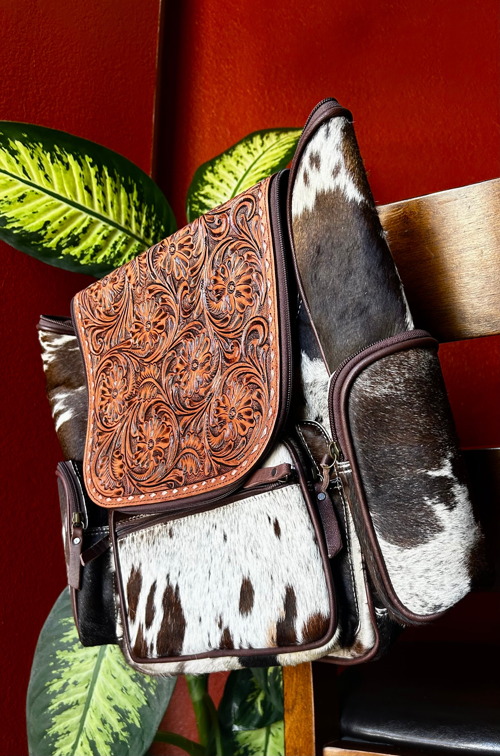 Genuine Cowhide & Flower Leather Back Pack/Diaper Bag