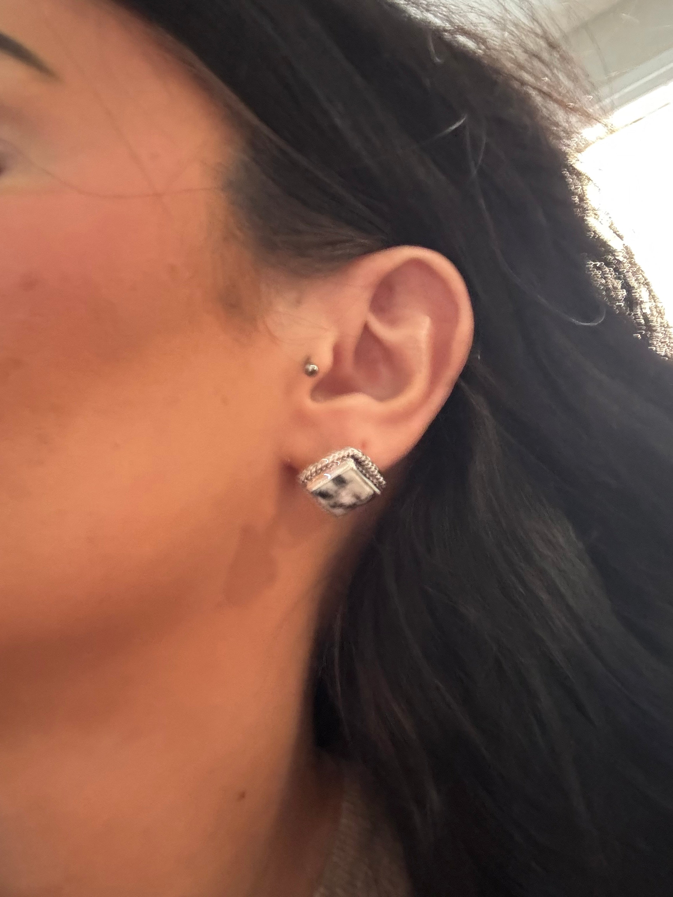 Southwest Handmade White Buffalo & Sterling Silver Post Earrings