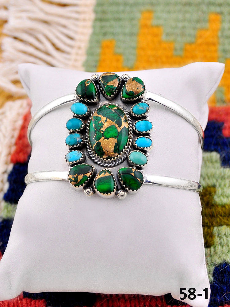 Southwest Handmade Peacock Dahlia & Sterling Silver Cuff Bracelet