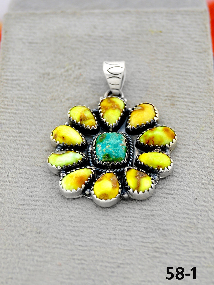 Southwest Handmade Palomino Turquoise with Sonoran Turquoise & Sterling Silver Pendants