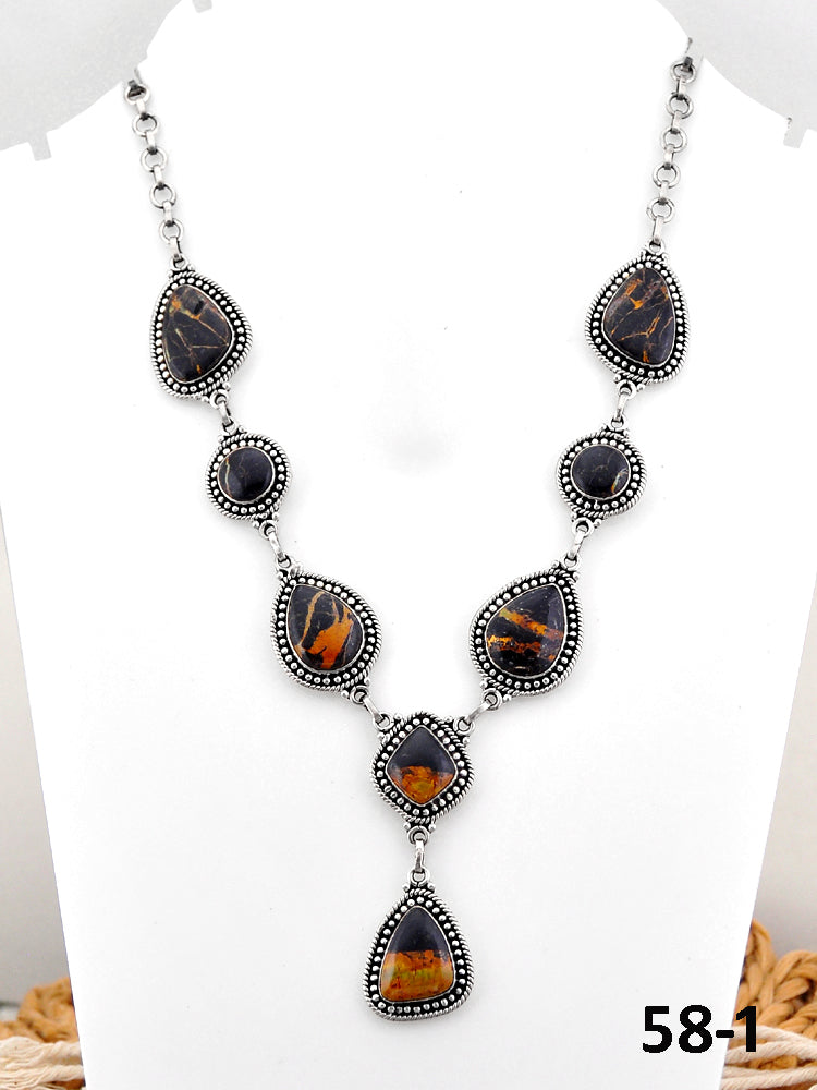 Southwest Handmade Black Jack Turquoise & Sterling Silver Necklace