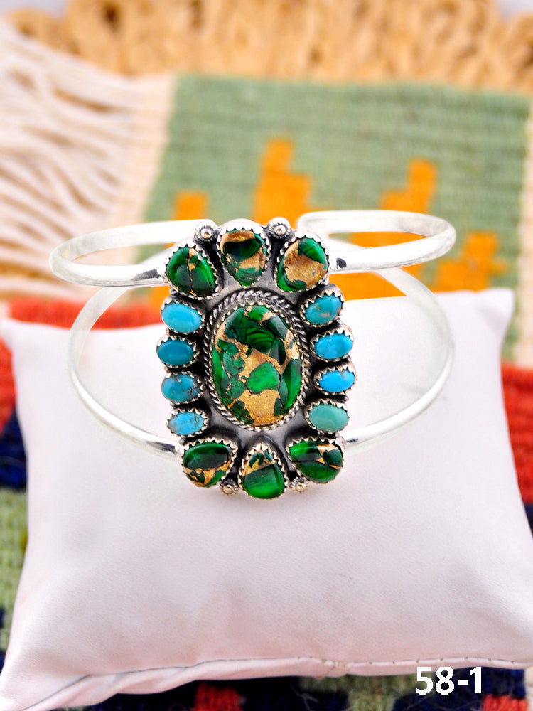 Southwest Handmade Peacock Dahlia & Sterling Silver Cuff Bracelet