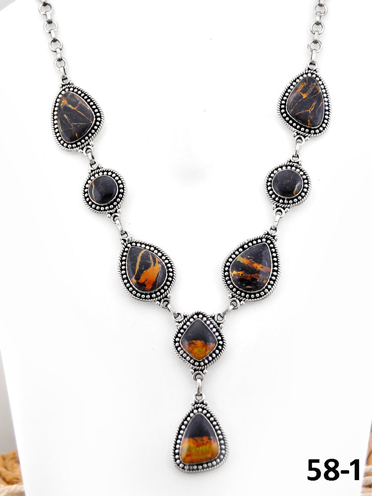Southwest Handmade Black Jack Turquoise & Sterling Silver Necklace