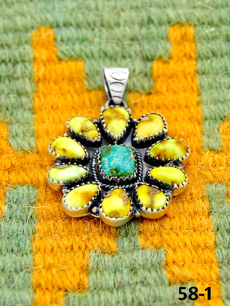 Southwest Handmade Palomino Turquoise with Sonoran Turquoise & Sterling Silver Pendants