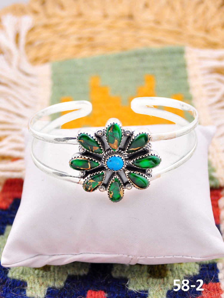 Southwest Handmade Peacock Dahlia & Sterling Silver Cuff Bracelet
