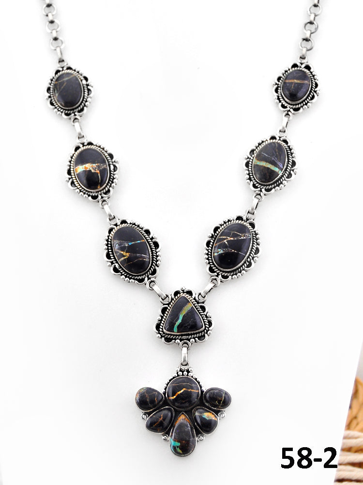 Southwest Handmade Black Jack Turquoise & Sterling Silver Necklace