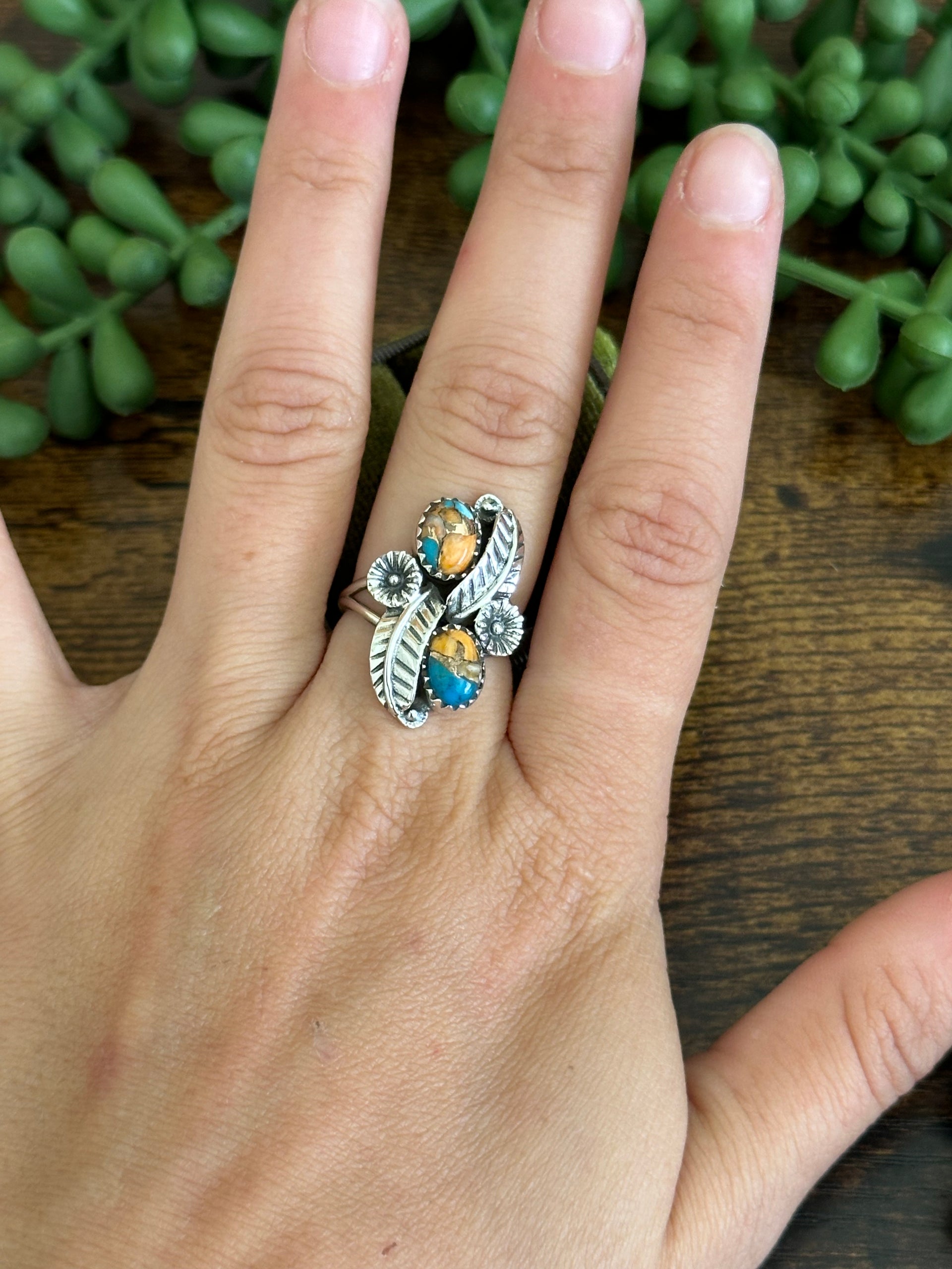 Southwest Handmade Mohave Turquoise & Sterling Silver Ring Size 6.75