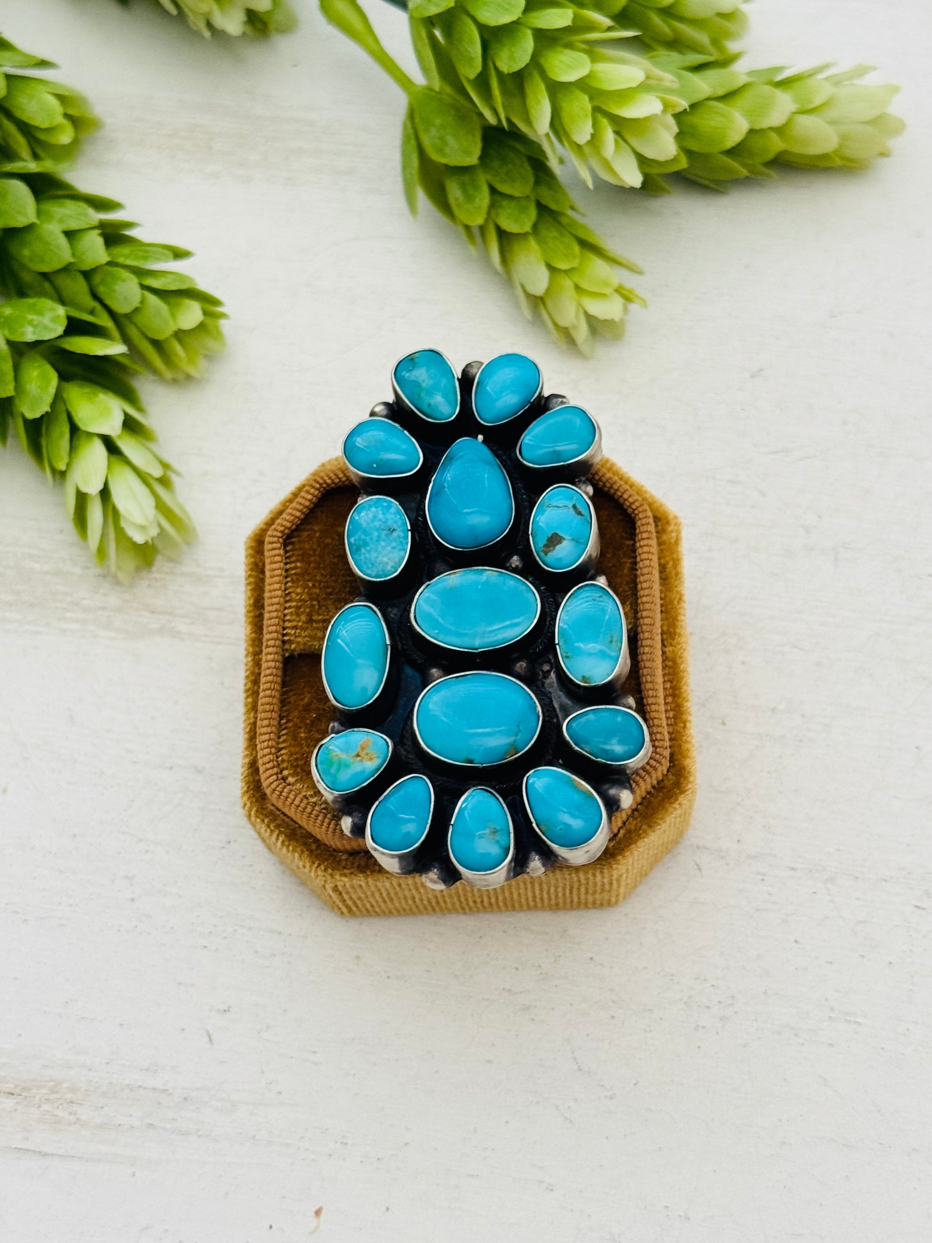 Sheila Becenti Kingman Turquoise Sterling Silver Adjustable Ring