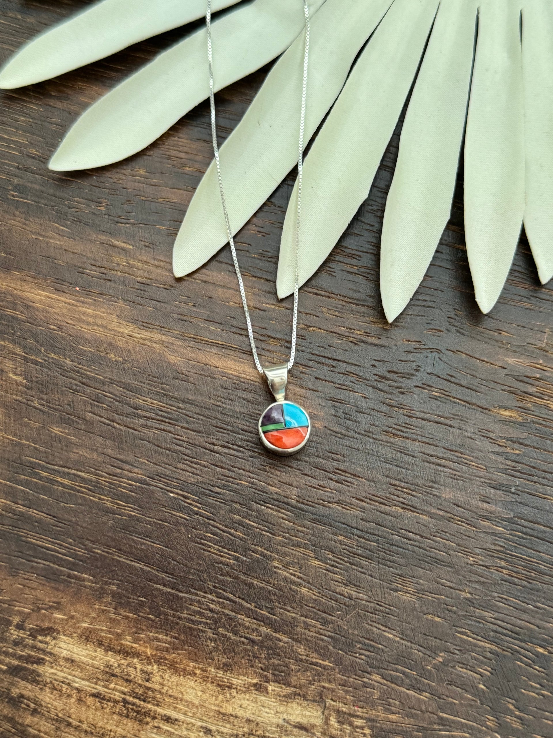 Navajo Made Multi Stone & Sterling Silver Inlay Necklace