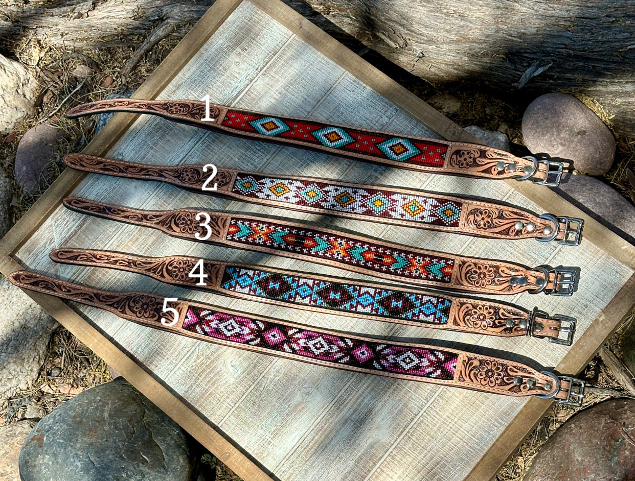 Genuine Leather Beaded Dog Collar