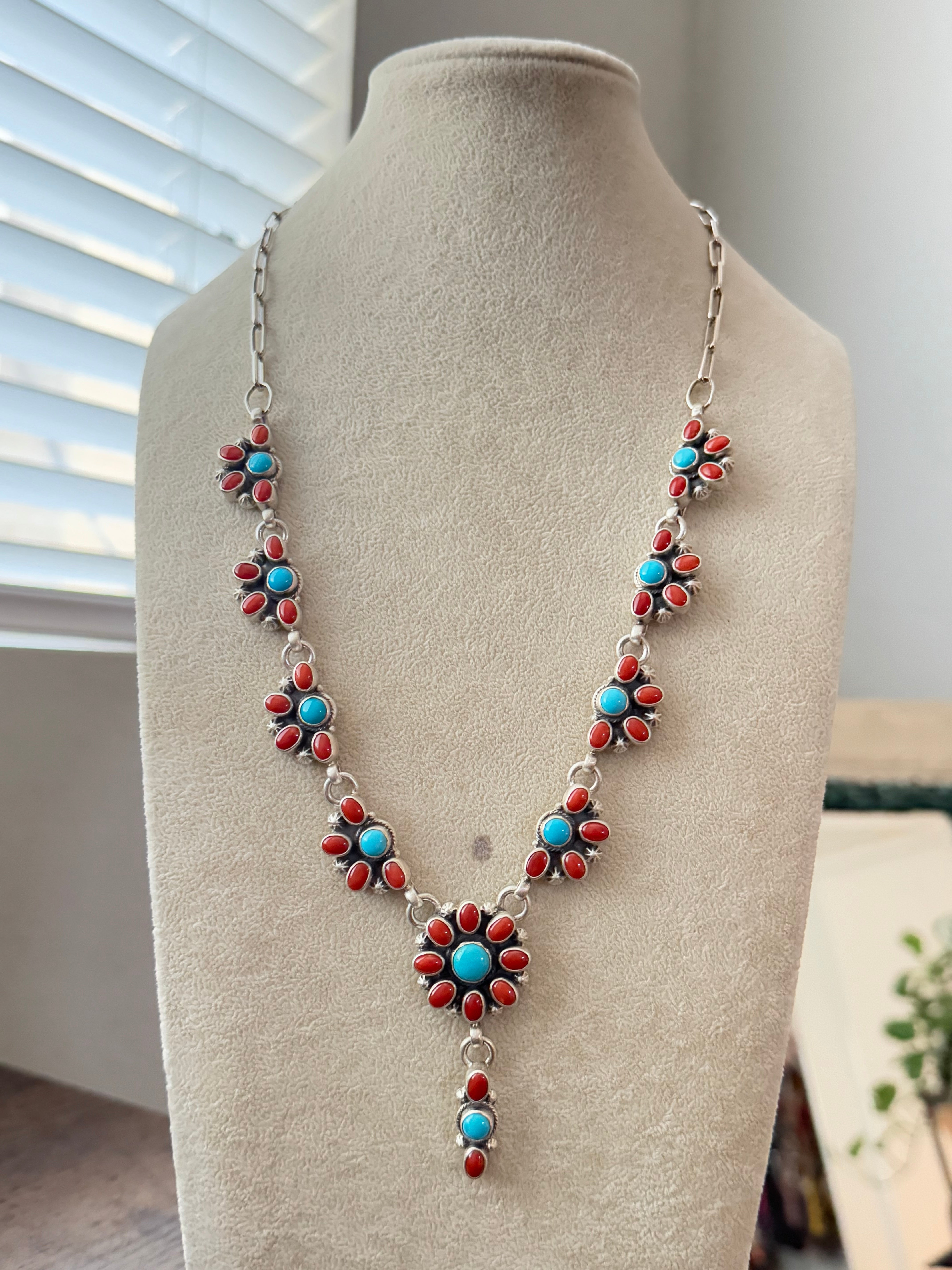 Navajo Made Multi Stone & Sterling Silver Necklace