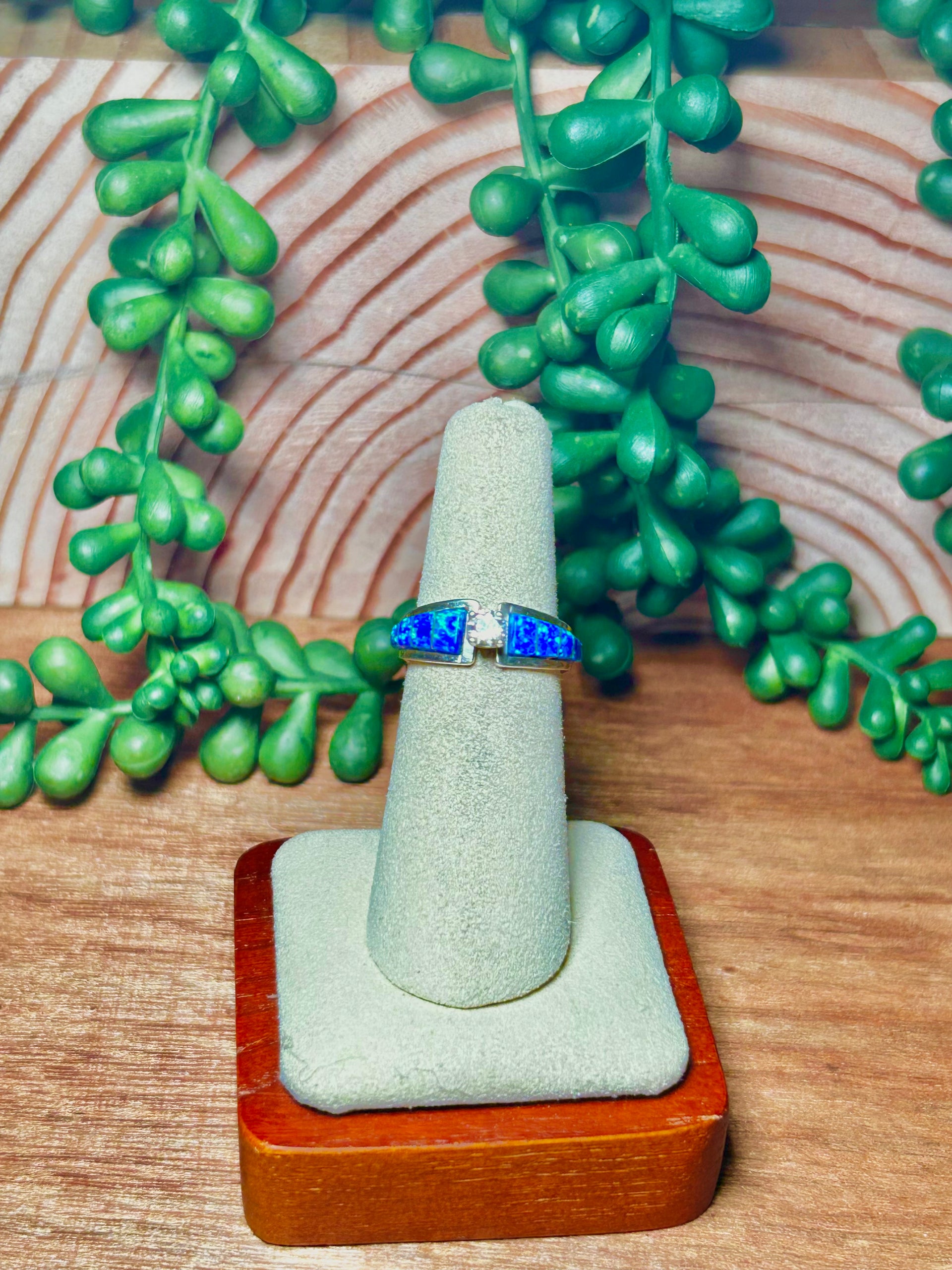 Zunni Made Blue Opal & Sterling Silver Cubic Circunia Ring