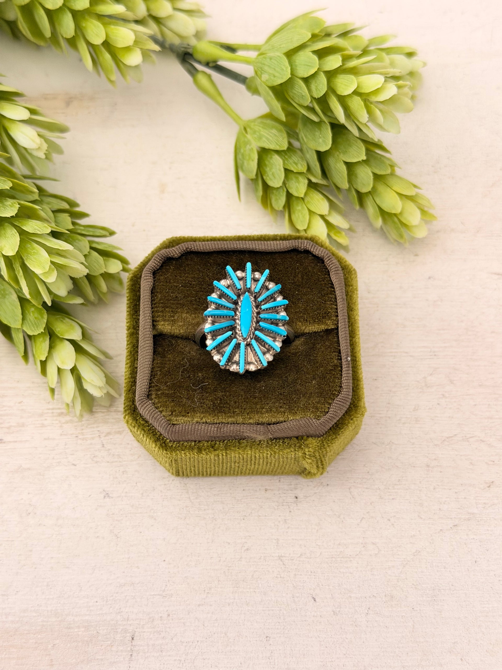 Zuni Made Kingman Turquoise & Sterling Silver Petite Cluster Ring