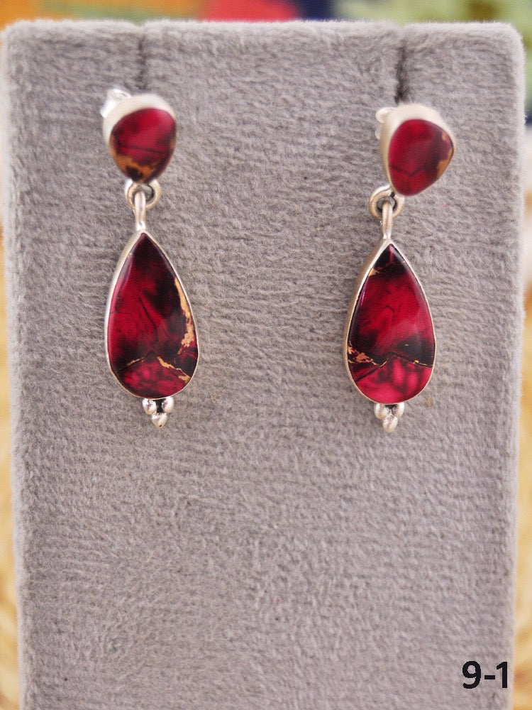 Southwest Made Rose Dahlia & Sterling Silver Dangle Earrings