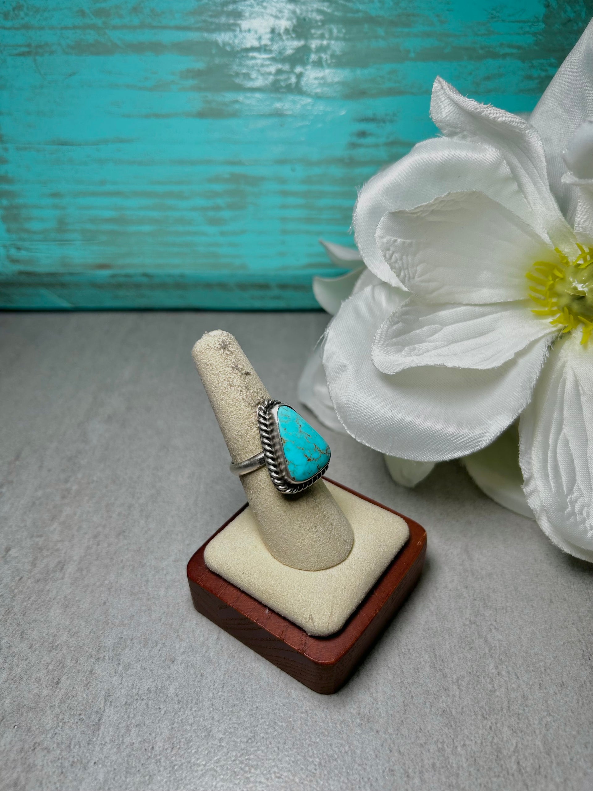 Johnny Dixon Kingman Turquoise & Sterling Silver Adjustable Ring