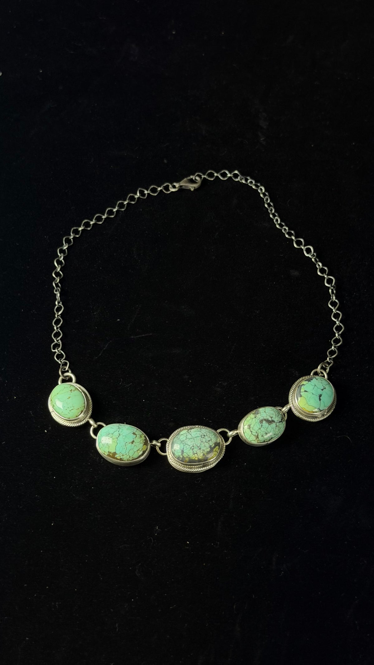 Navajo Made Blue Moon Turquoise & Sterling Sliver Choker Necklace