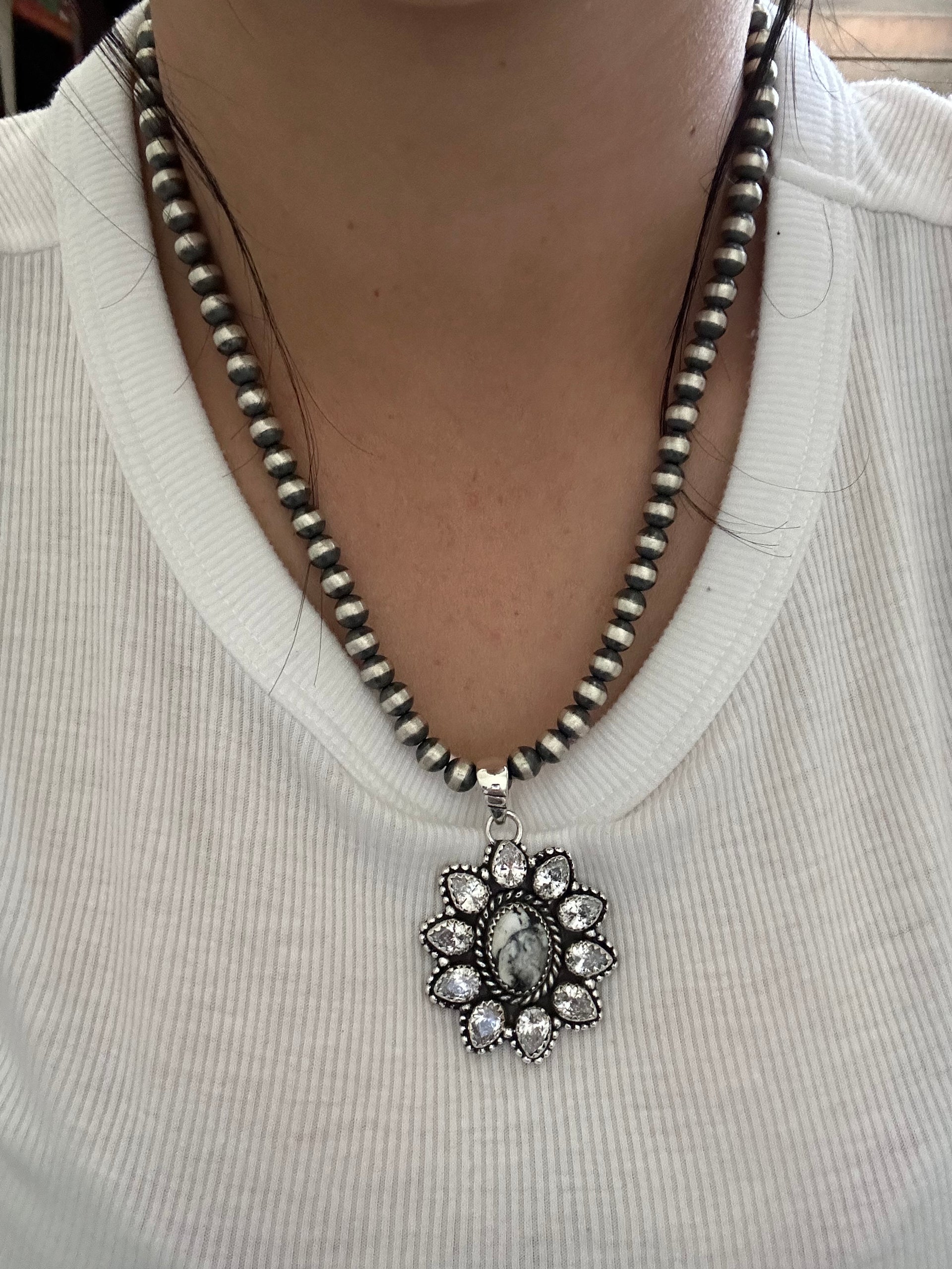 Southwest Handmade Multi Stone & Sterling Silver Cluster Pendant