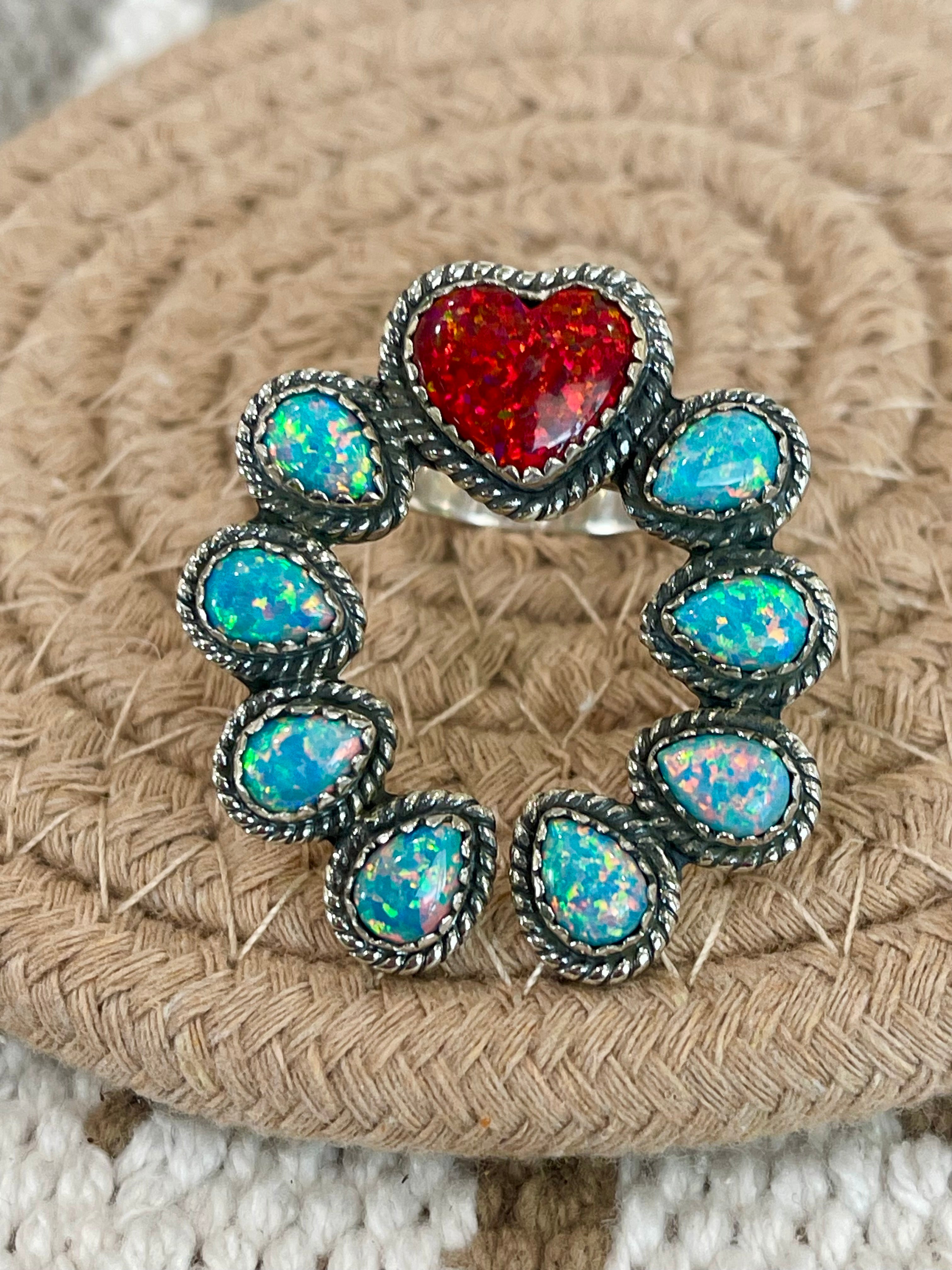 Southwest Handmade Opal & Sterling Silver Adjustable Naja Ring