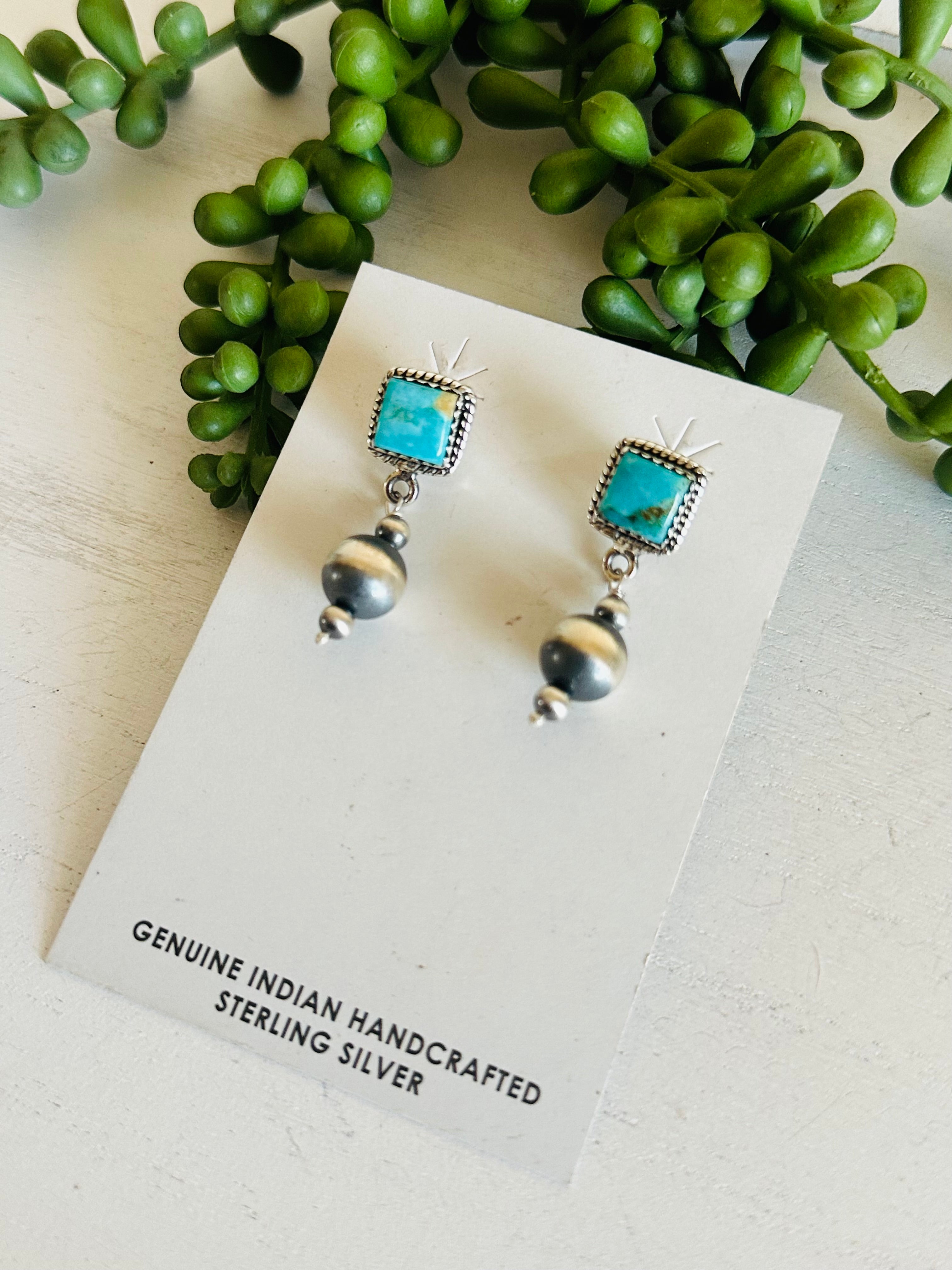 Southwest Handmade Kingman Turquoise & Sterling Silver Post Dangle Earrings