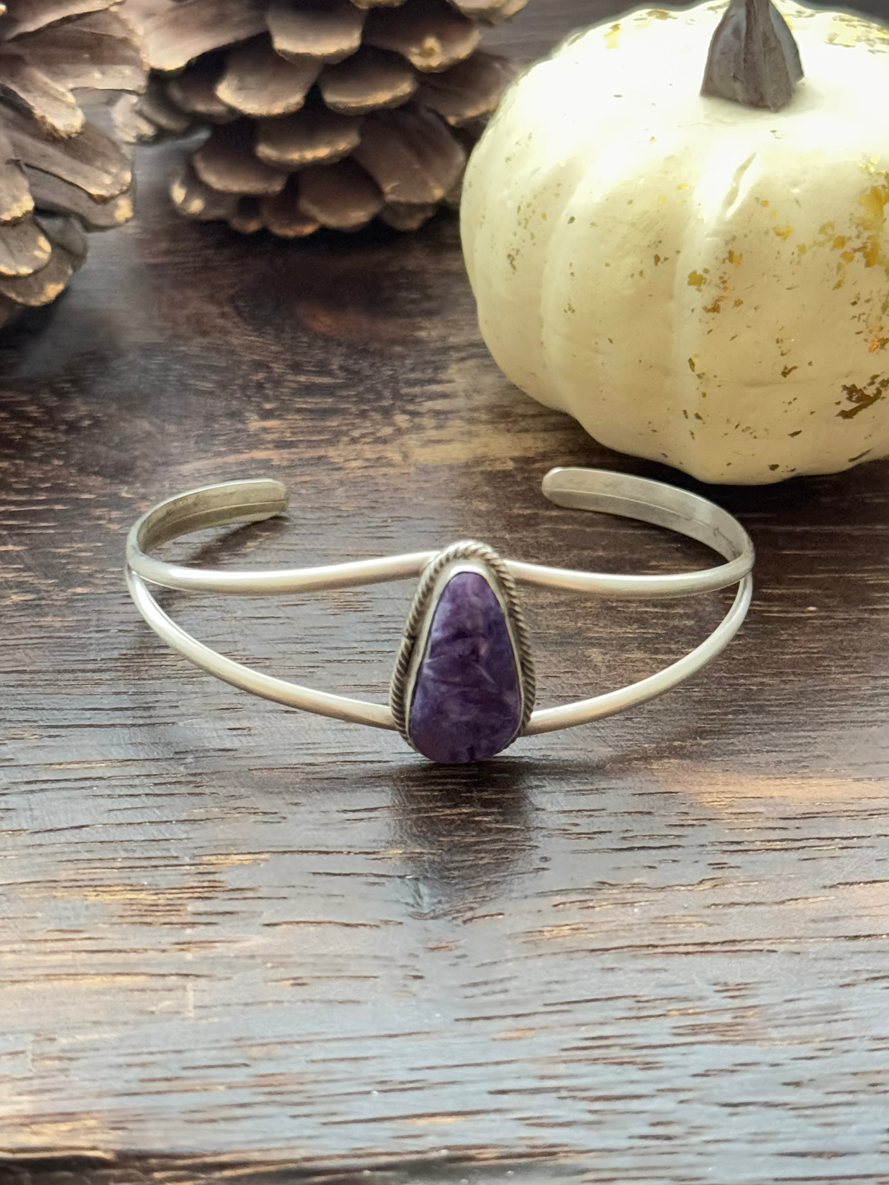 Navajo Made Charoite & Sterling Silver Cuff Bracelet