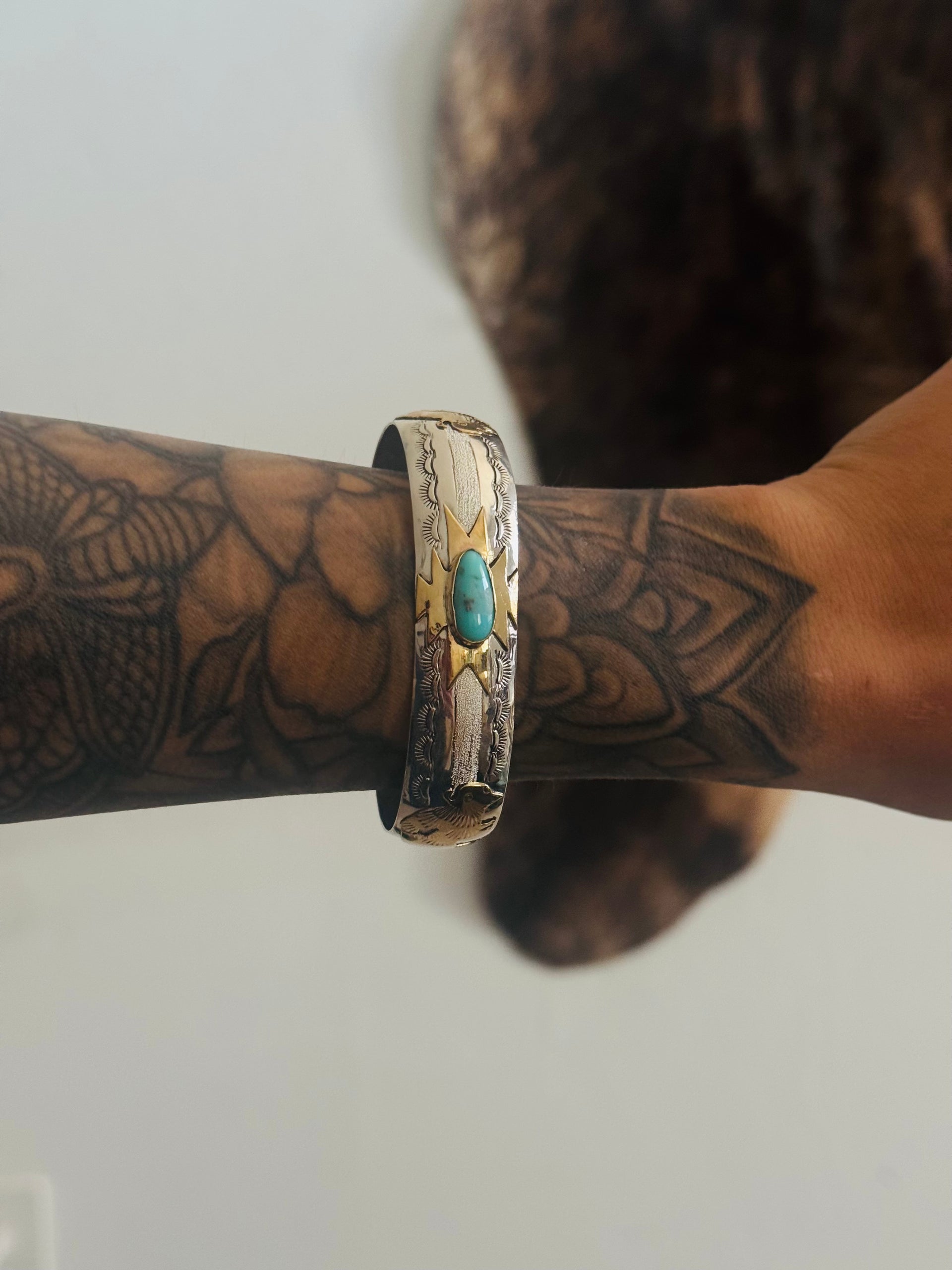 Navajo Made Kingman Turquoise & Sterling Silver Cuff Bracelet