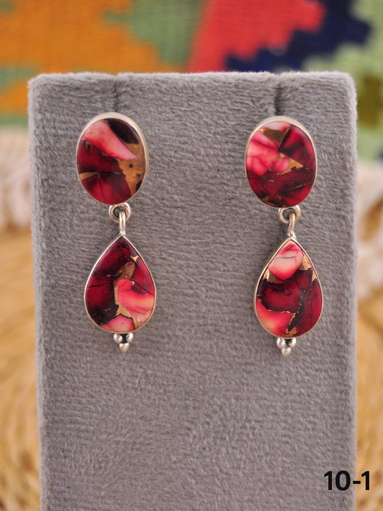 Southwest Made Rose Dahlia & Sterling Silver Dangle Earrings