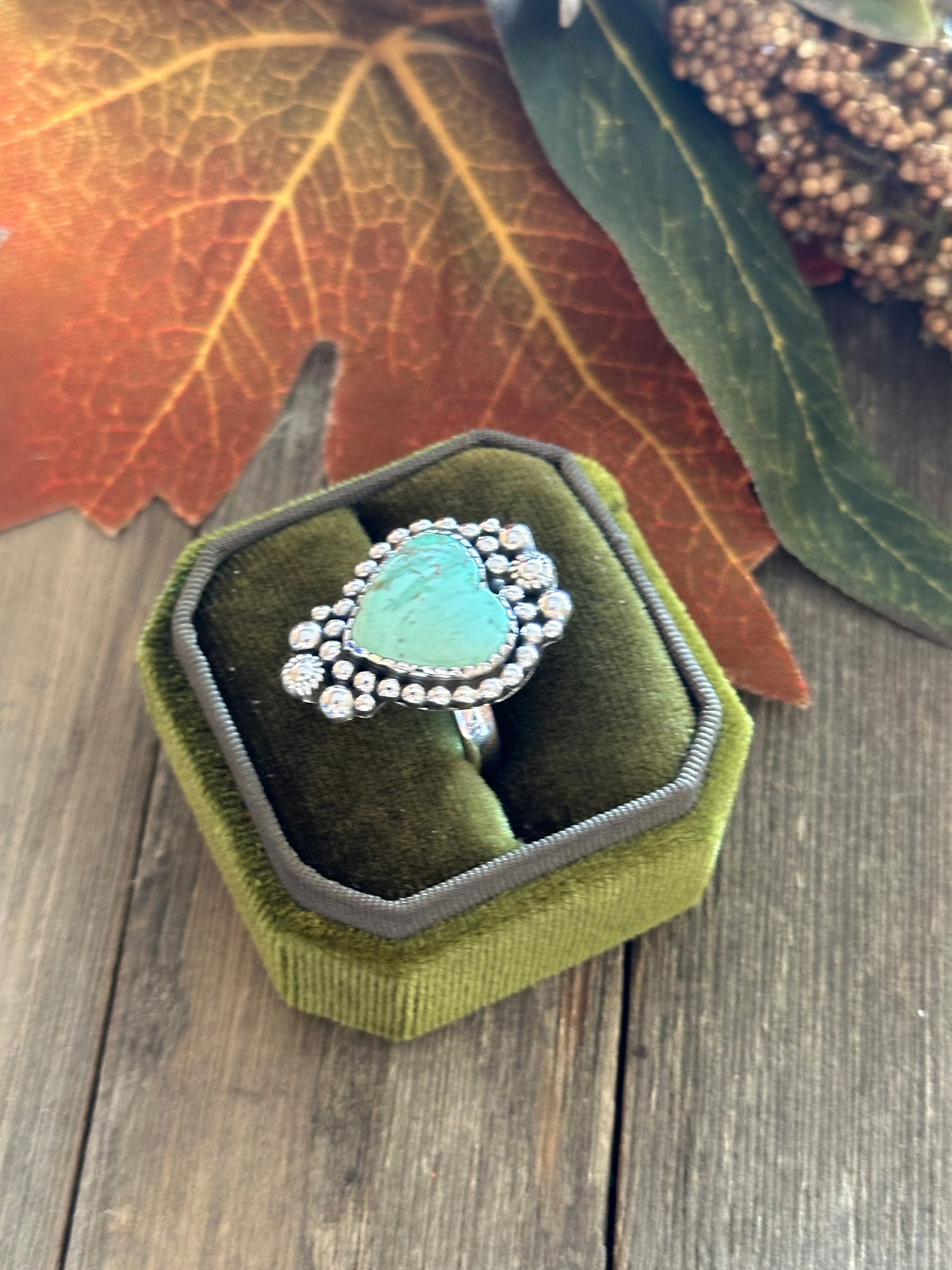 Southwest Handmade Kingman Turquoise & Sterling Silver Heart Ring