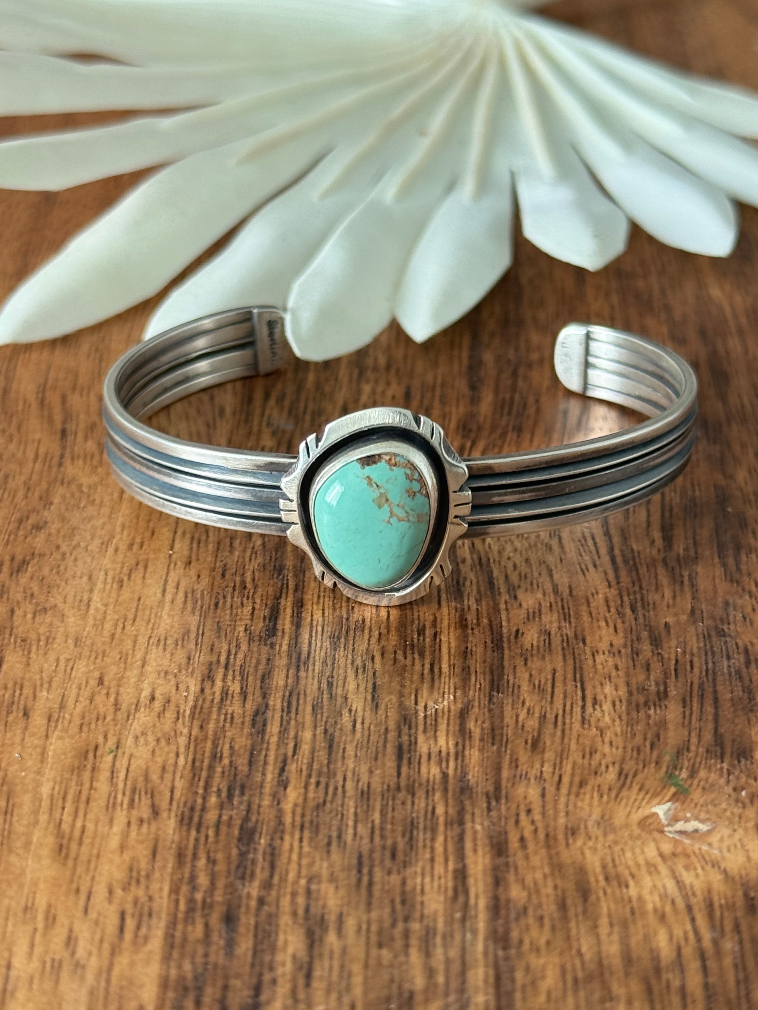 Navajo Made Kingman Turquoise & Sterling Silver Cuff Bracelet