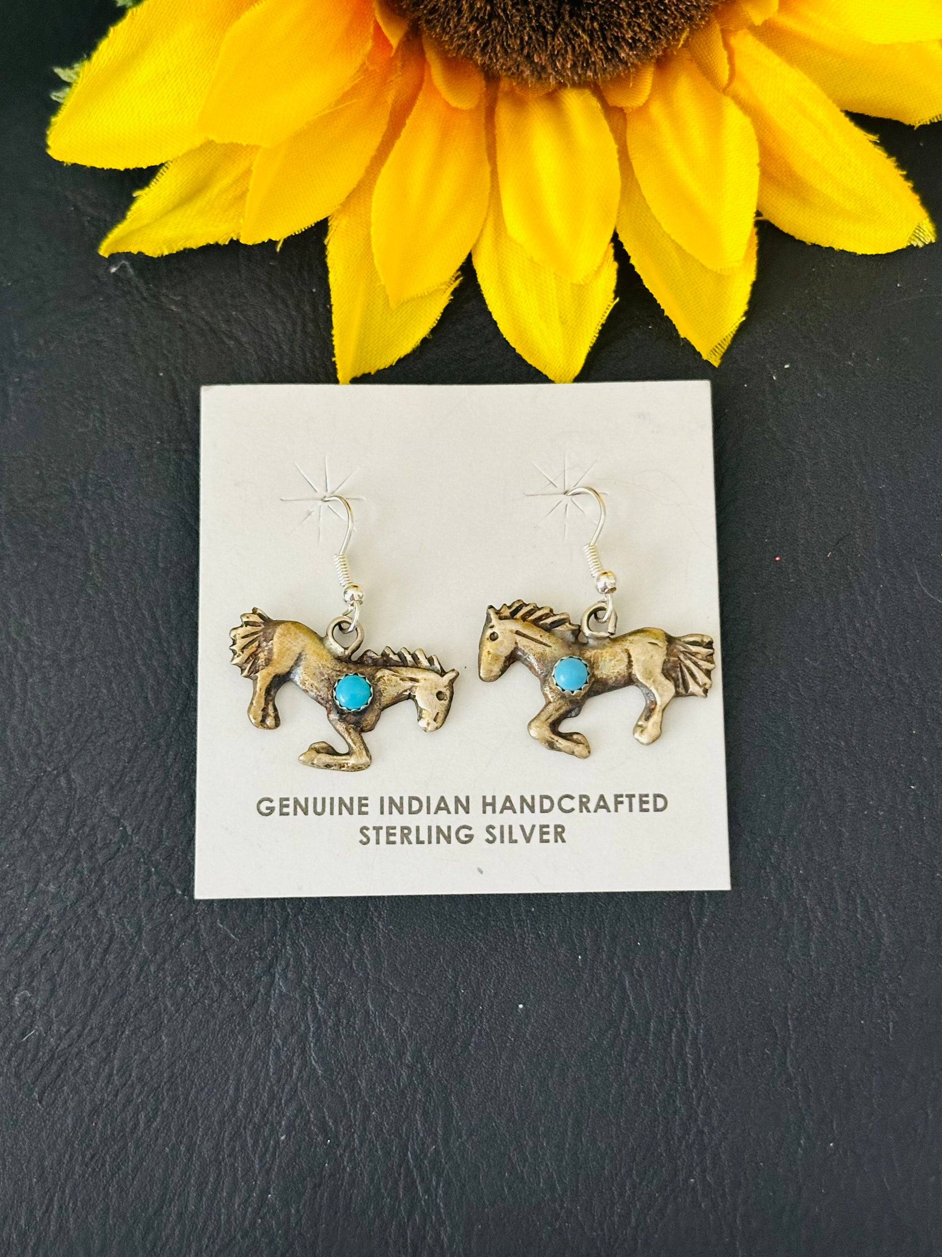 Tonya Yazzie Kingman Turquoise & Sterling Silver Horse Dangle Earrings