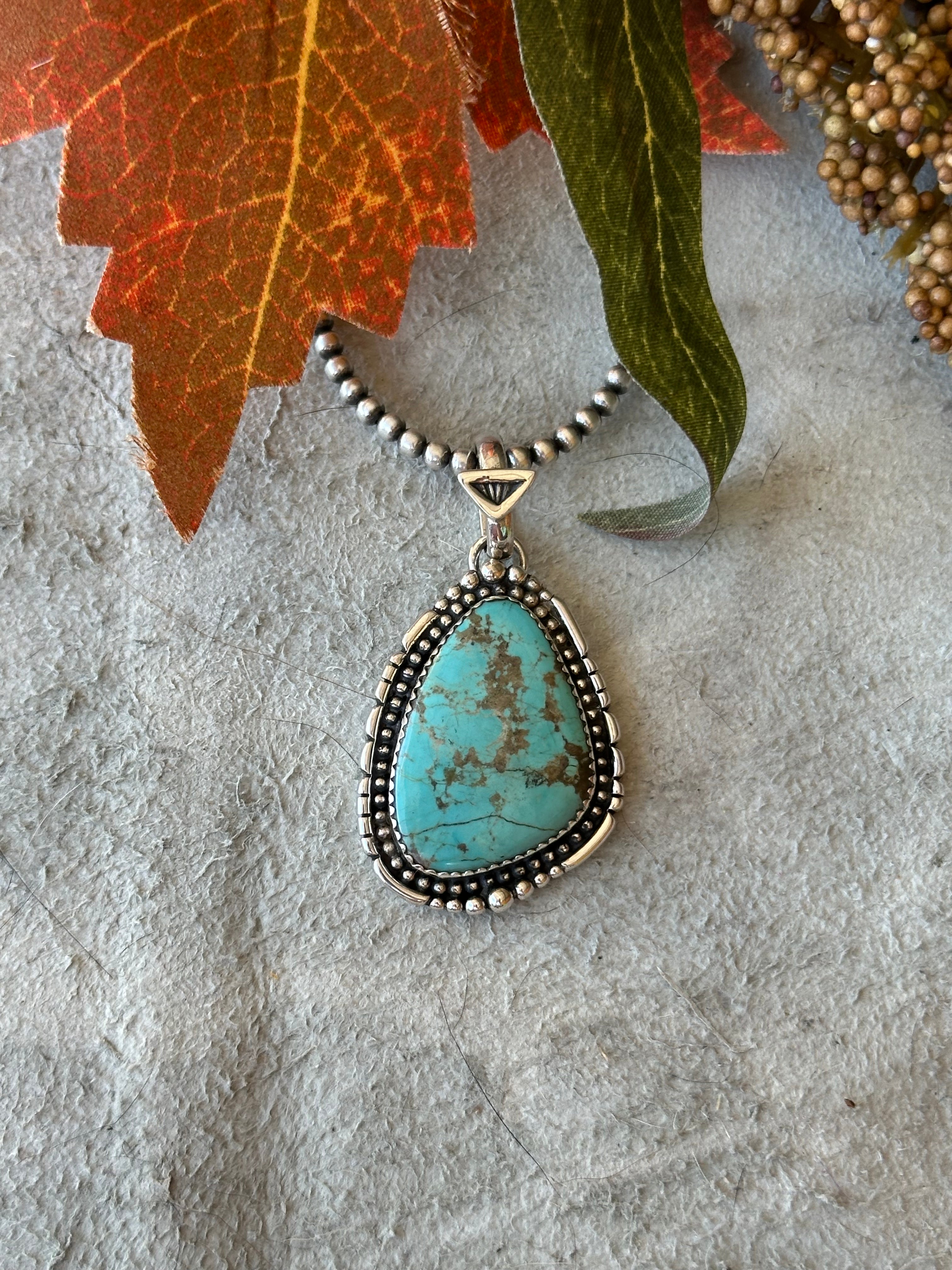 Southwest Handmade #8 Turquoise & Sterling Silver Pendant