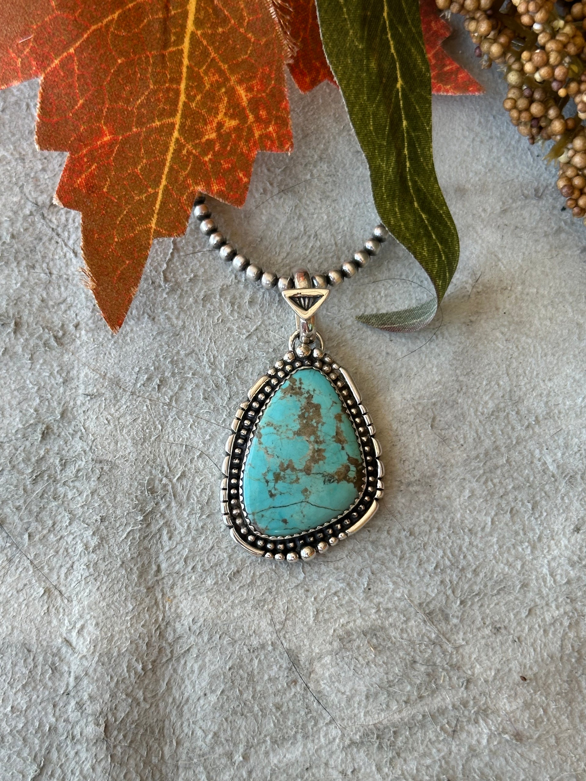Southwest Handmade #8 Turquoise & Sterling Silver Pendant
