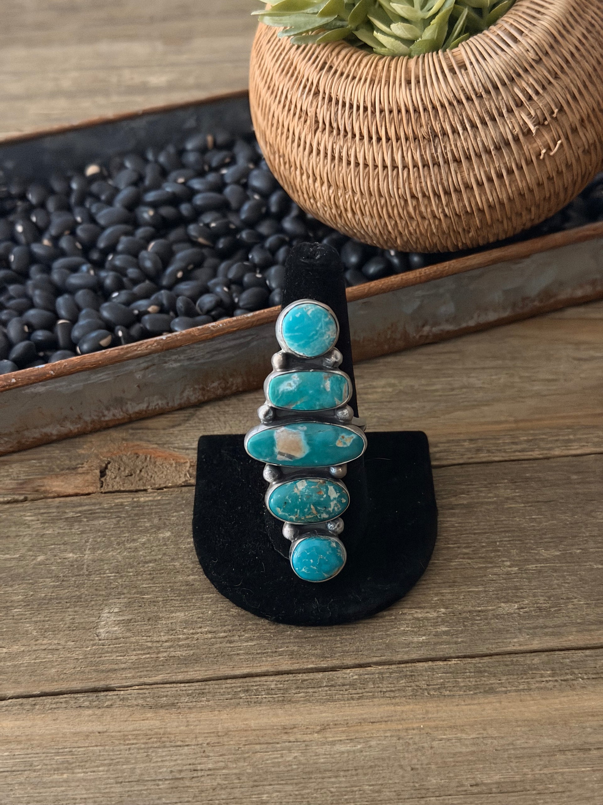 Danny Henio Fox Turquoise & Sterling Silver Adjustable Cluster Ring
