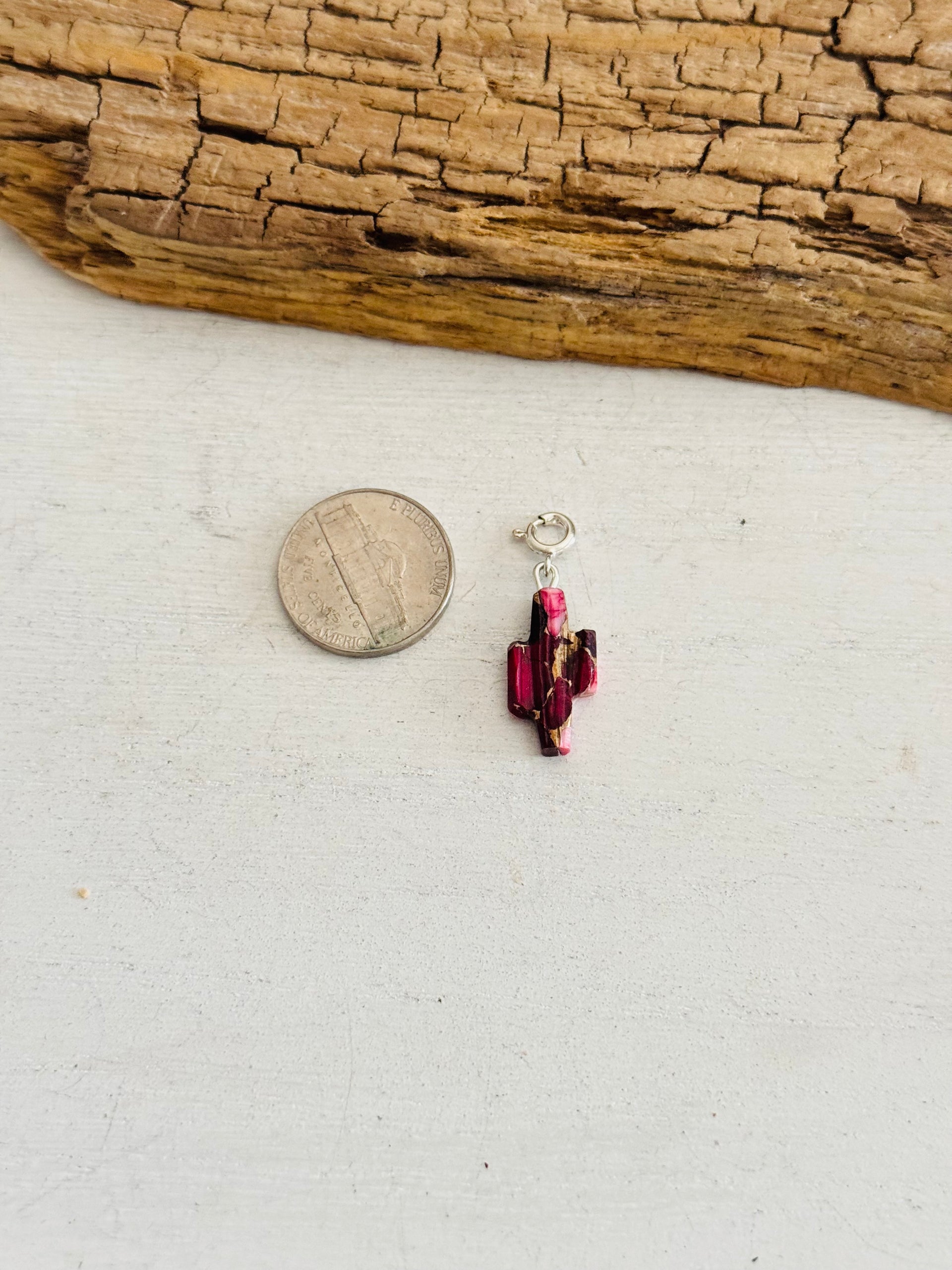 Navajo Made Rose Dahlia & Sterling Silver Saguaro Charms