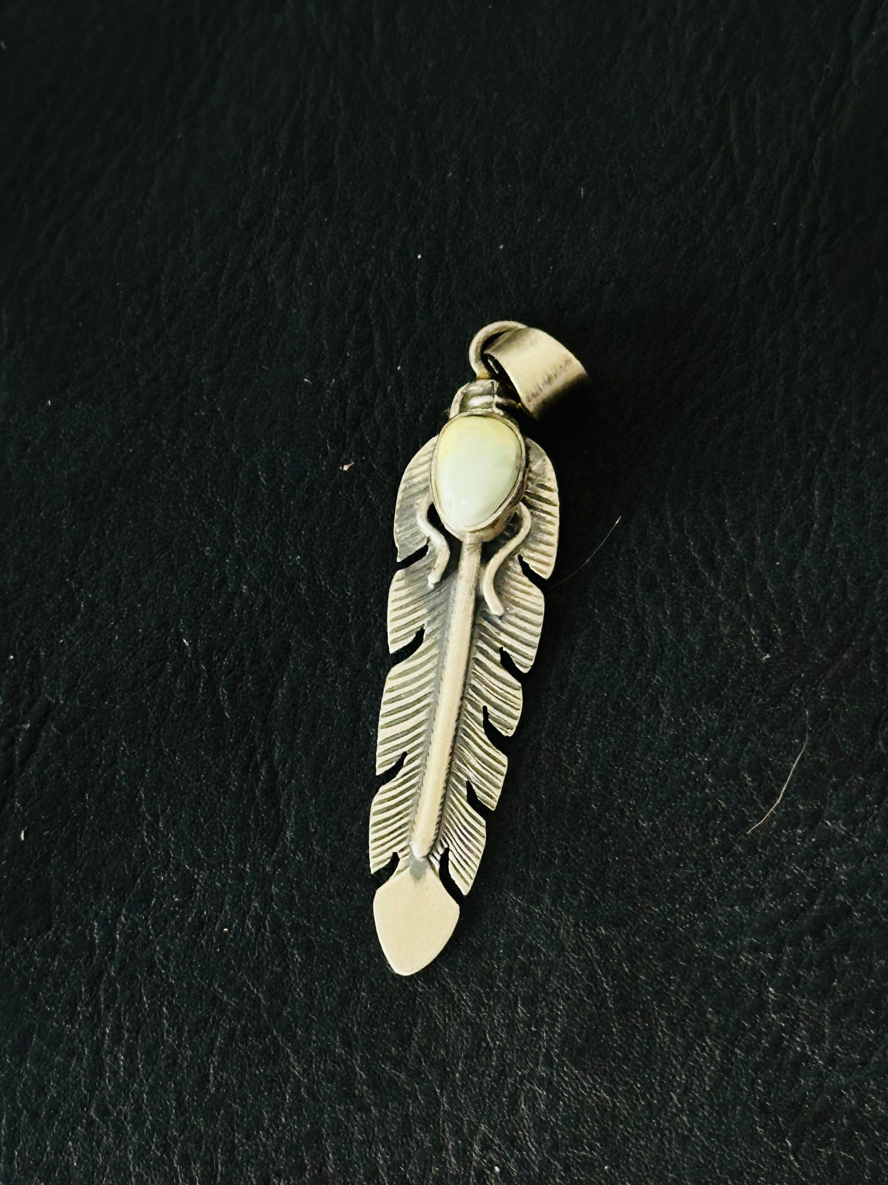 Jereme Delgarito Palomino Variscite & Sterling Silver Feather Pendant