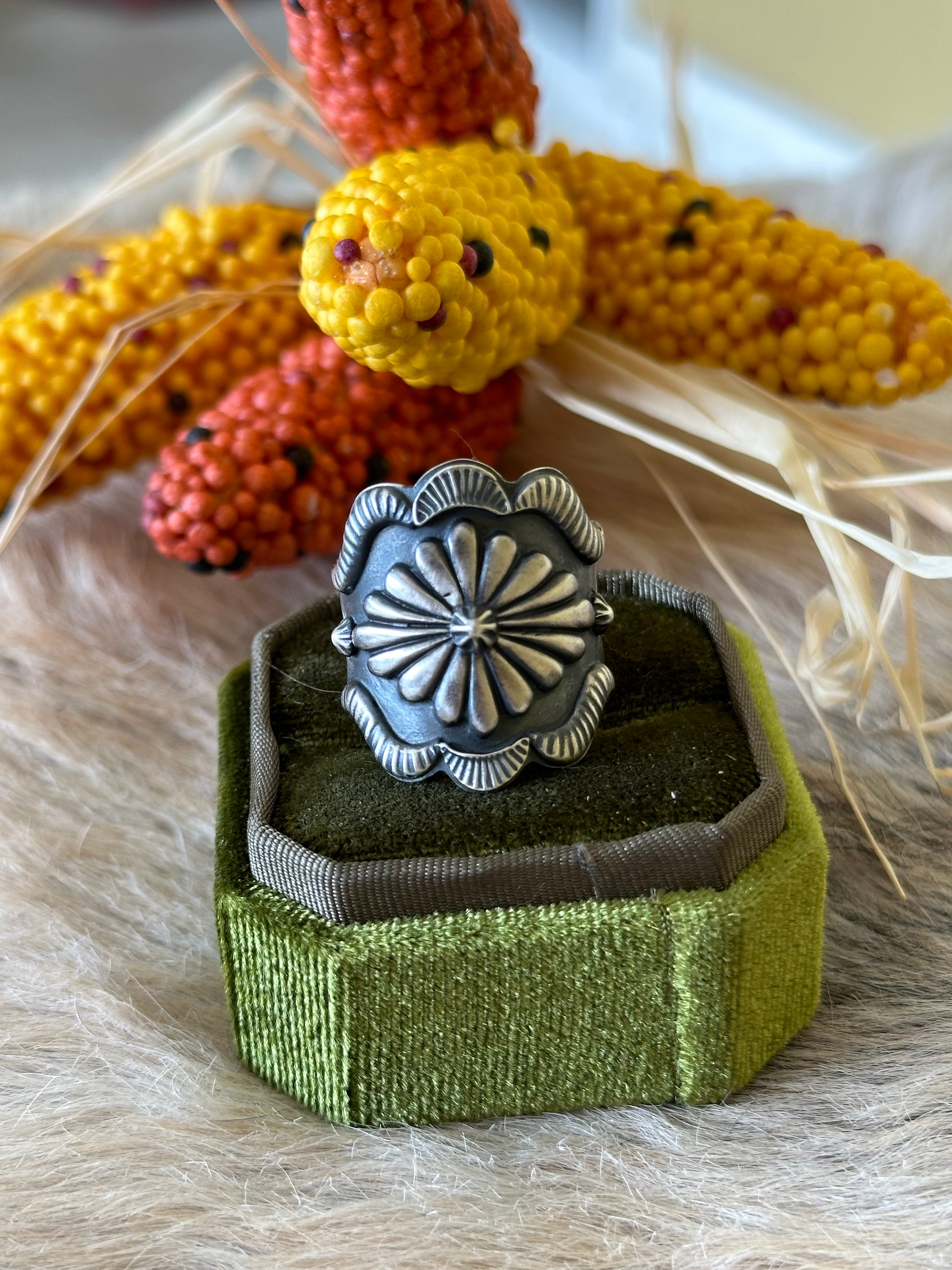 Navajo Made Sterling Silver Concho Ring Size 9.75