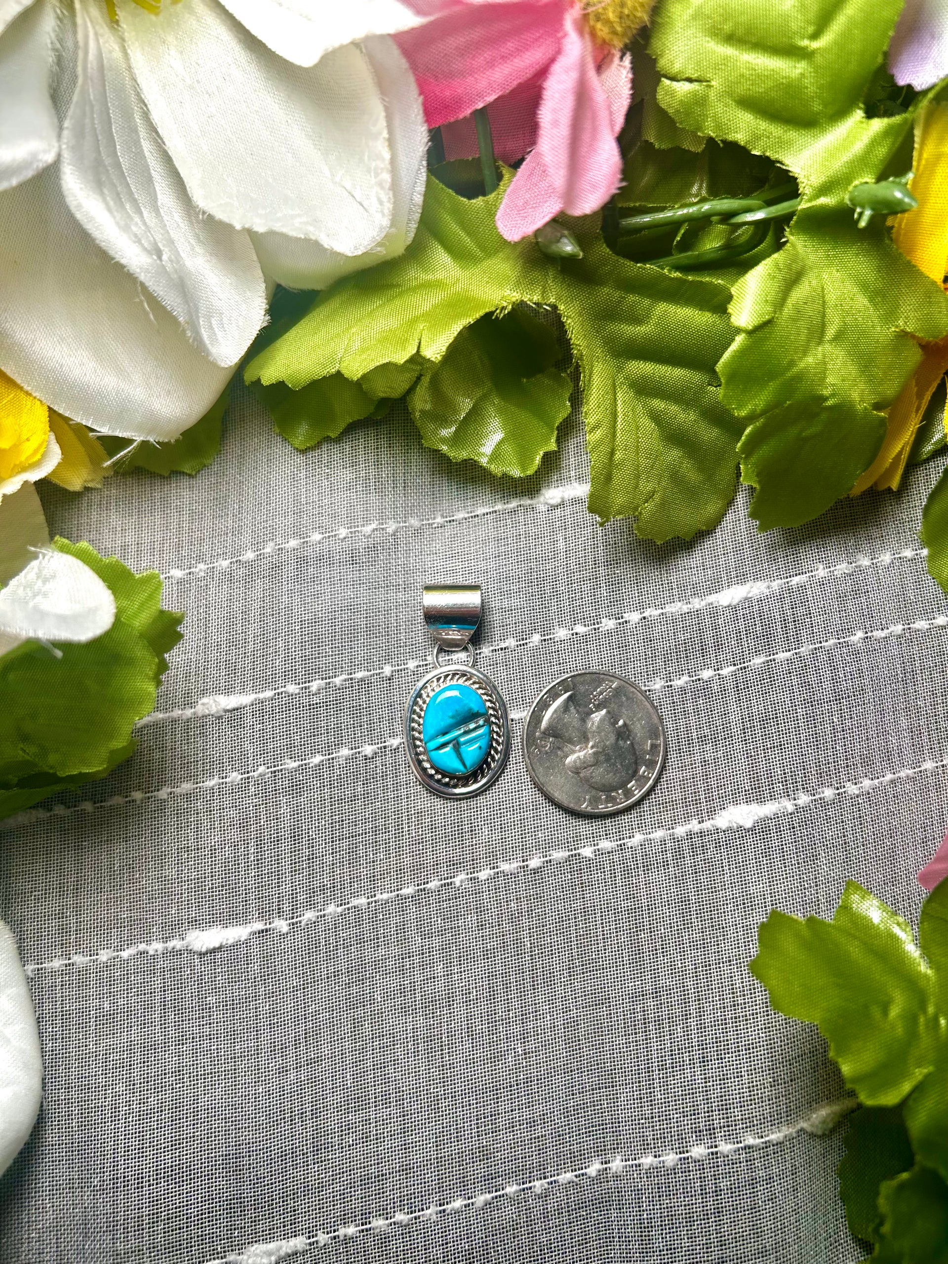 Navajo Made Kingman Turquoise & Sterling Silver Pendant