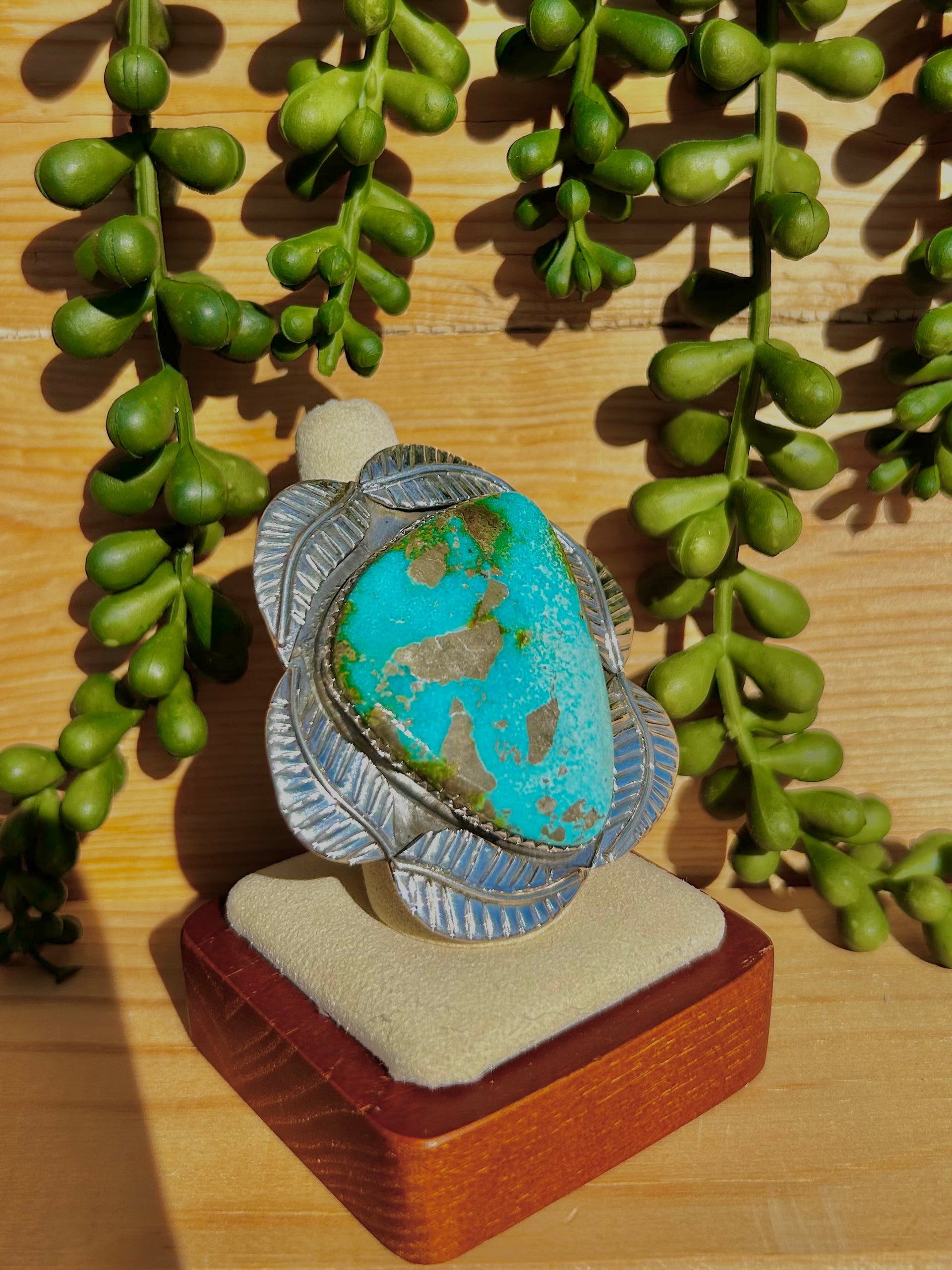 Southwest Sonoran Mountain Turquoise & Sterling Silver Ring Size 9.75