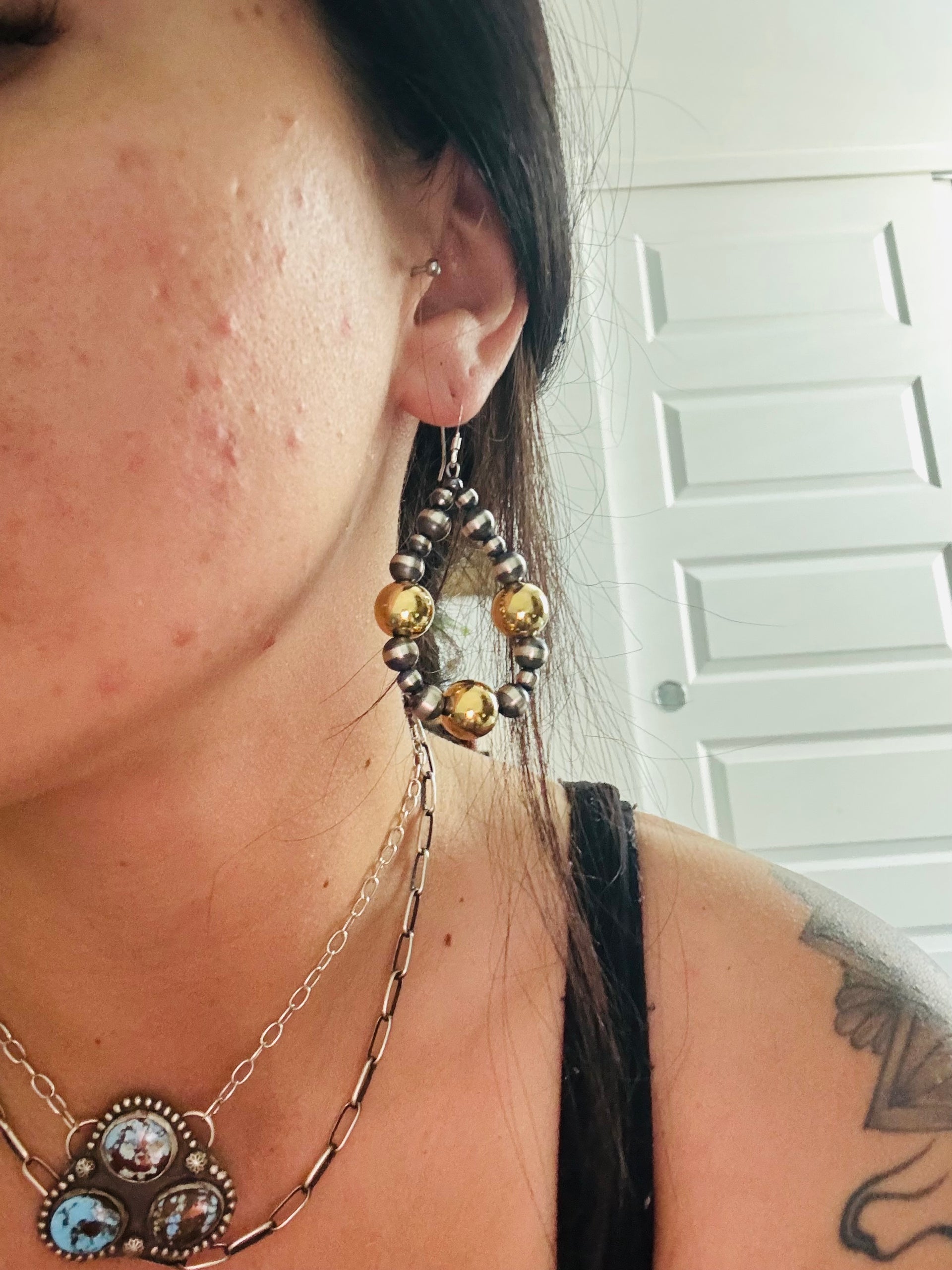 Navajo Strung 18K Gold Plated Sterling Silver Beaded Dangle Earrings