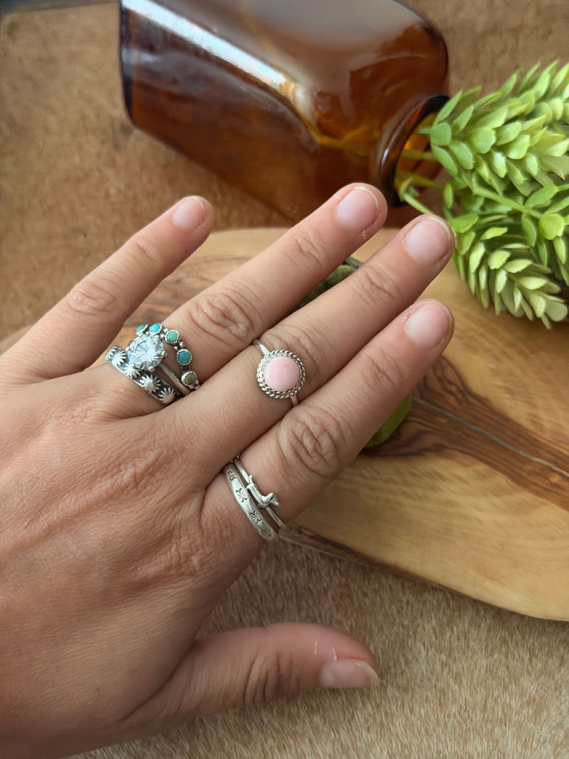 Esther White Pink Conch & Sterling Silver Ring