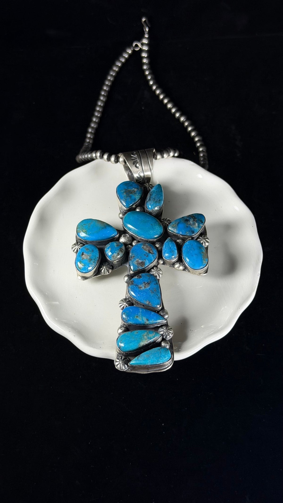 Chimney Butte Kingman Turquoise & Sterling Silver Cluster Cross Pendant