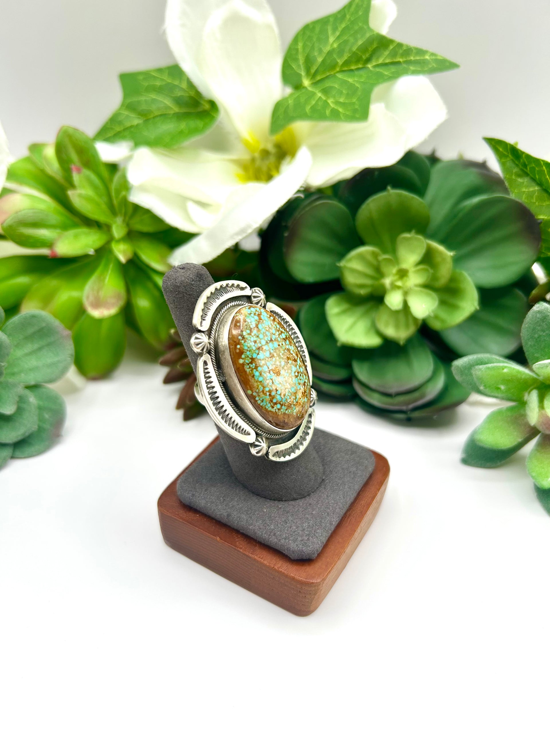 Navajo Made #8 Turquoise & Sterling Silver Ring Size 6.75