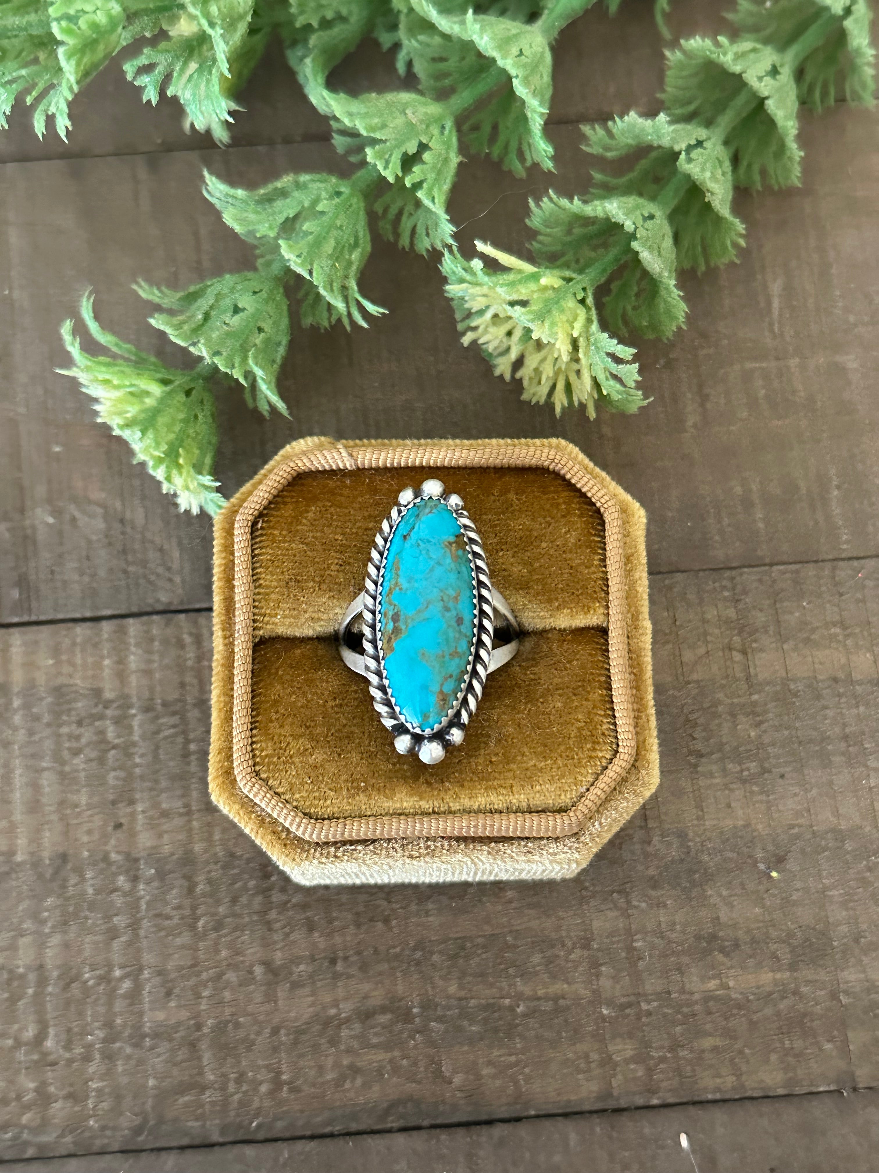 Navajo Made Kingman Turquoise & Sterling Silver Ring