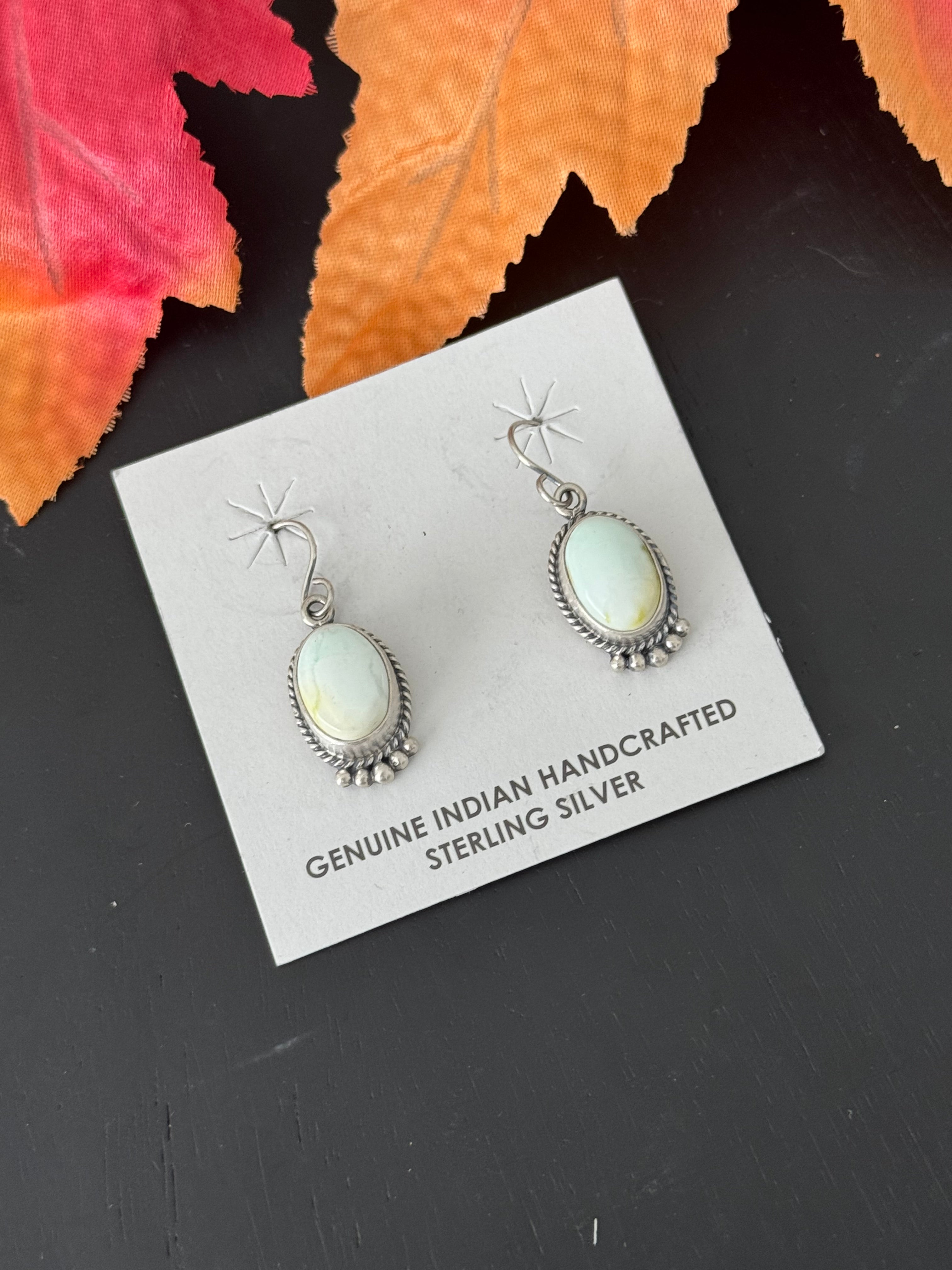 Navajo Made Palomino Variscite & Sterling Silver Dangle Earrings