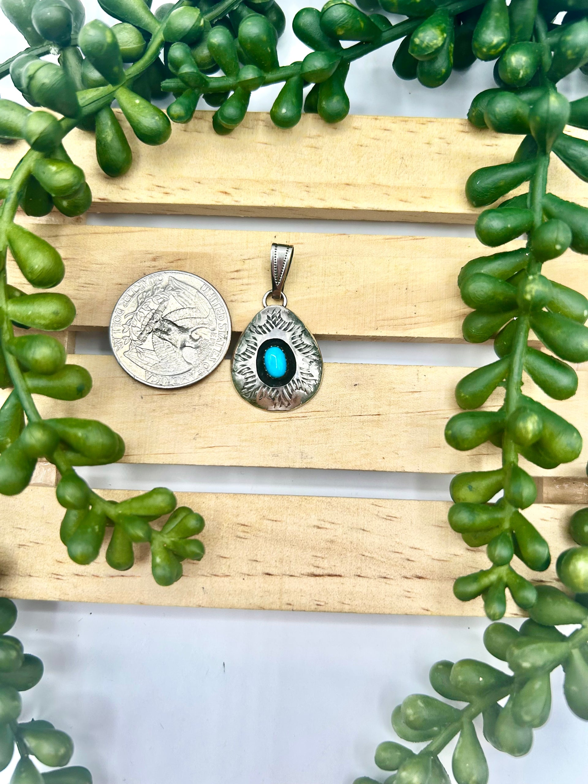 Old Pawn Navajo Made Kingman Turquoise & Sterling Silver Pendant