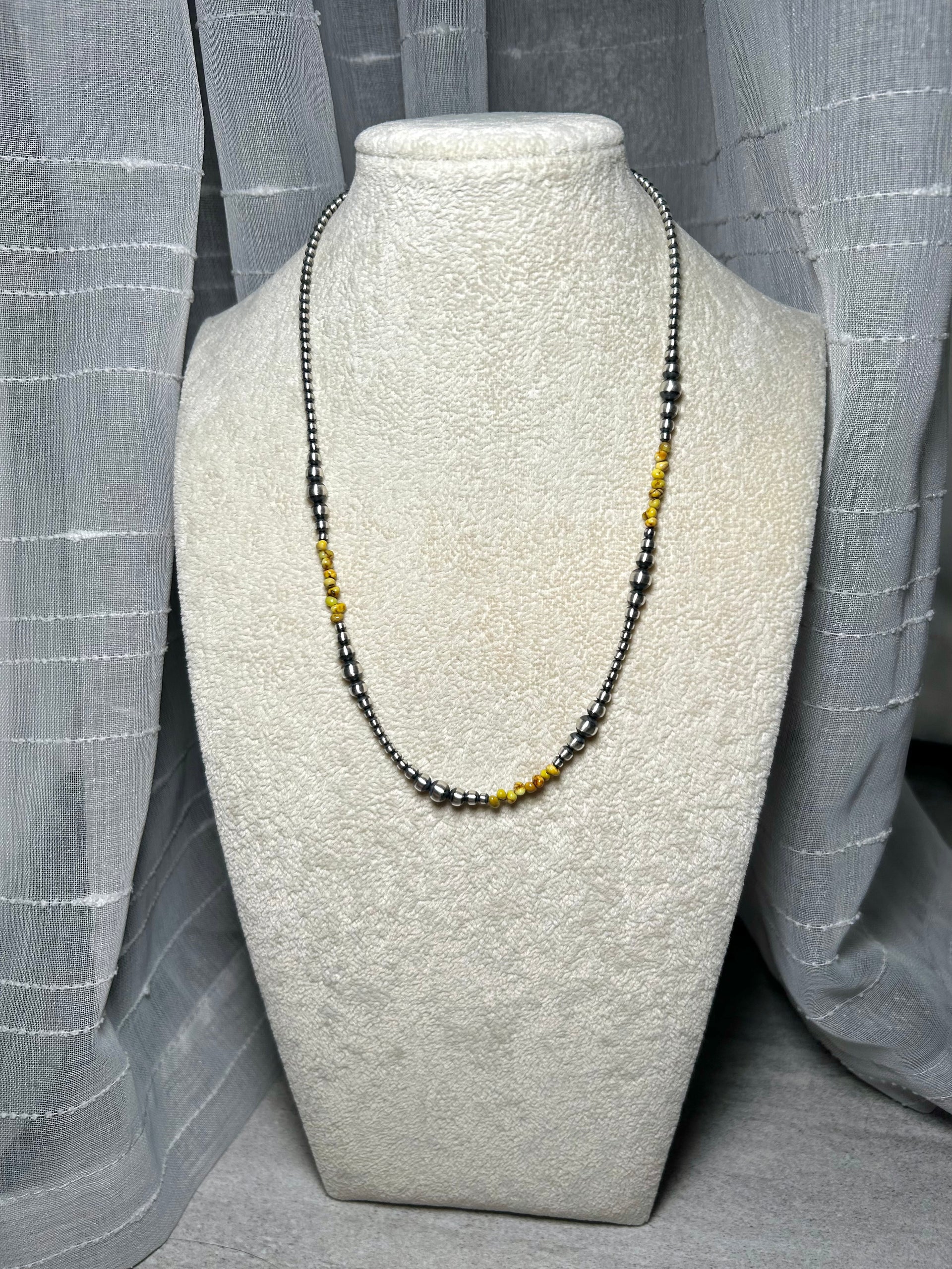 Navajo Strung Palomino Variscite & Sterling Silver Necklace