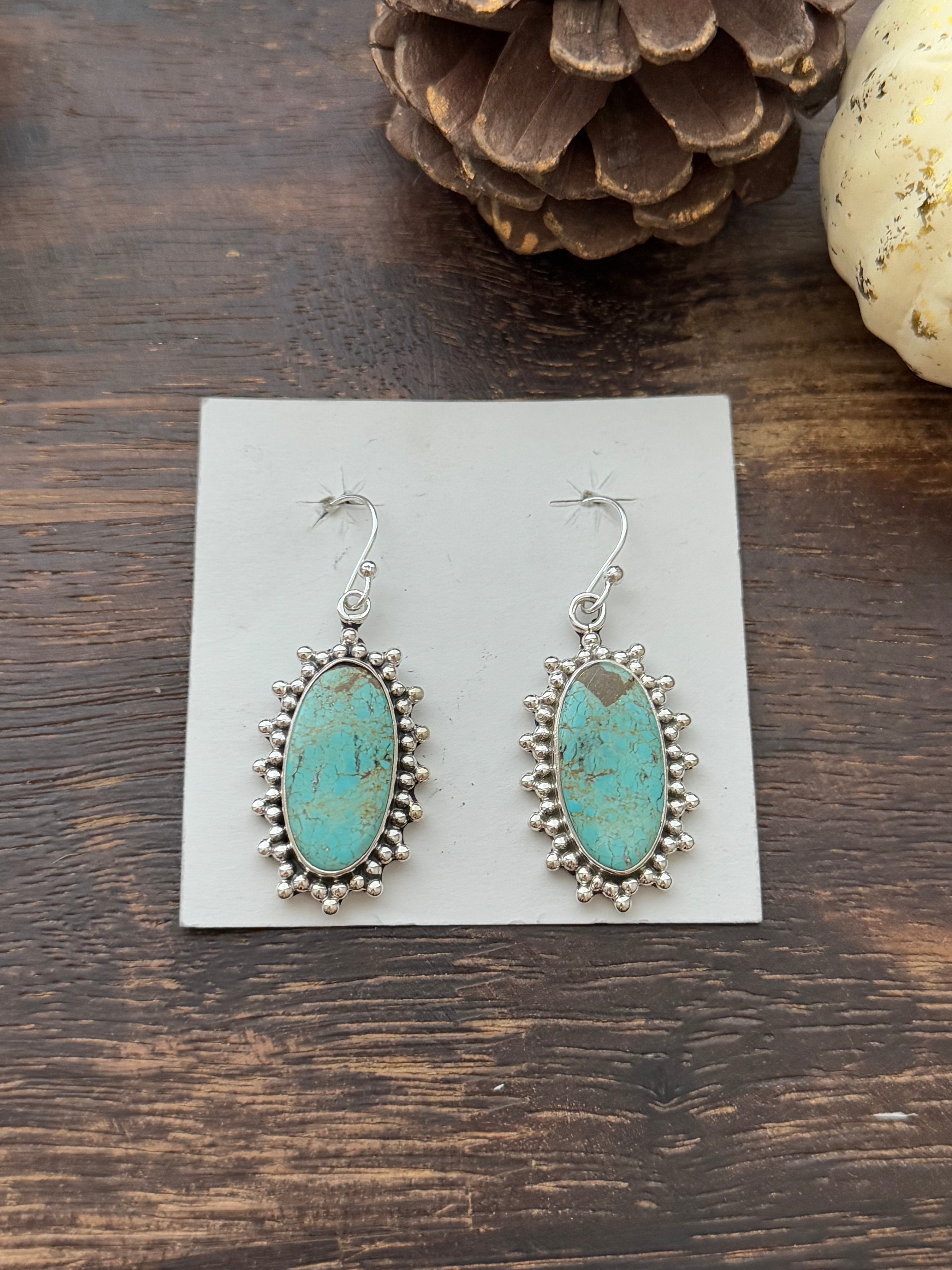 Southwest Handmade #8 Turquoise & Sterling Silver Dangle Earrings